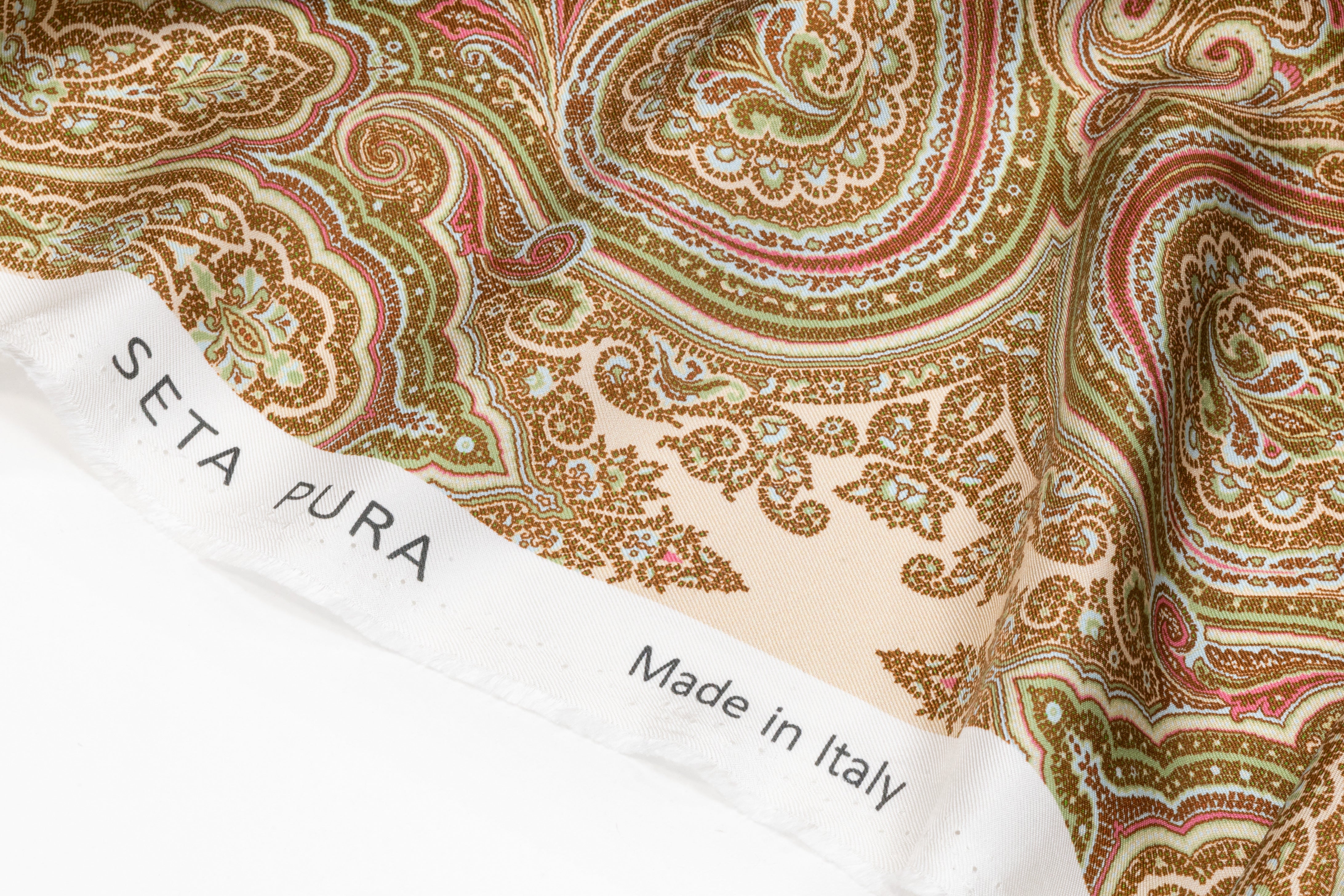 Paisley Italian Silk Twill - Pistachio / Rose