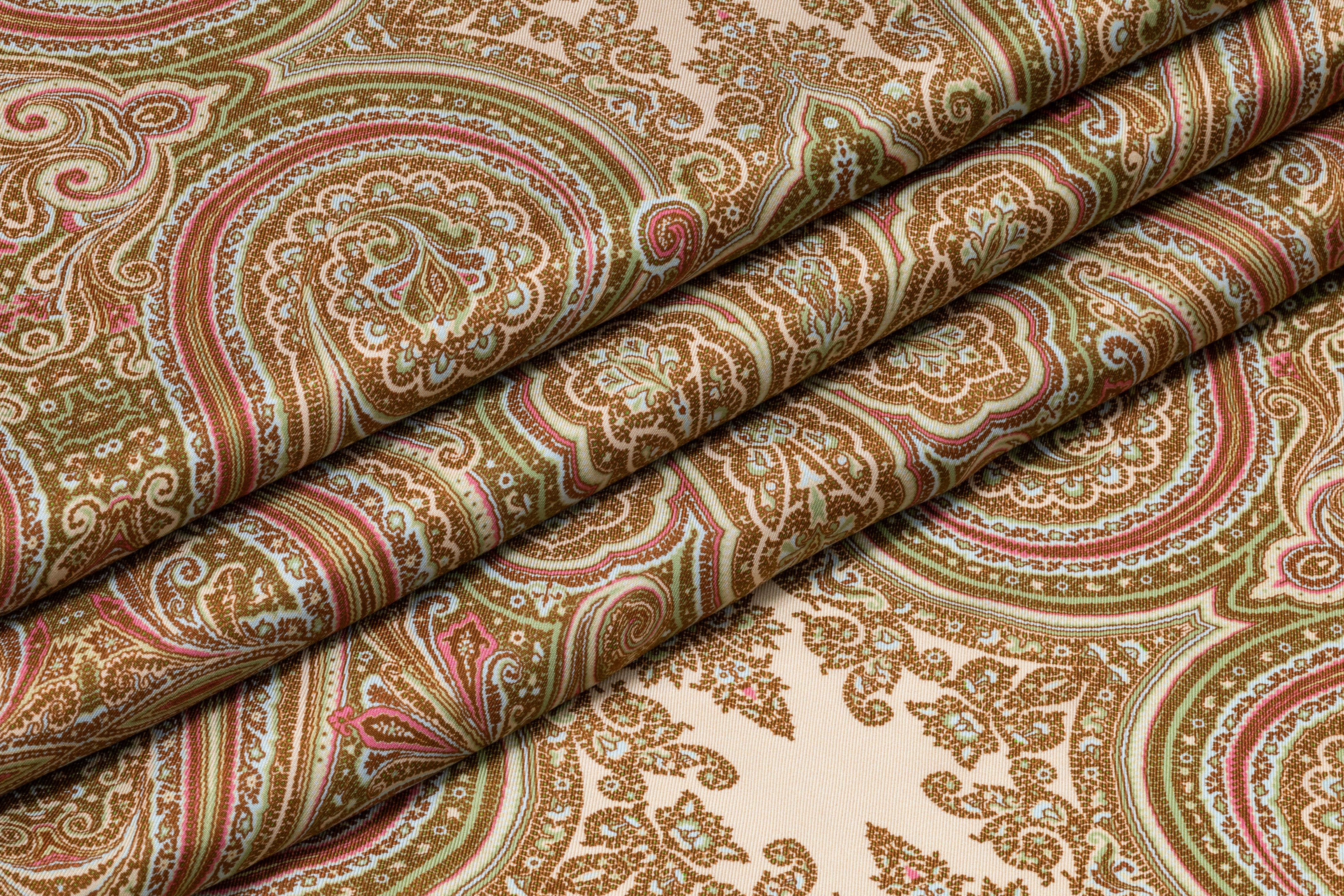 Paisley Italian Silk Twill - Pistachio / Rose