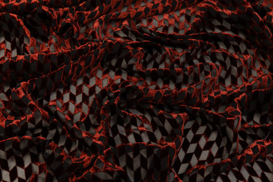 Italian Silk Viscose Velvet Devoré -  Maroon / Black
