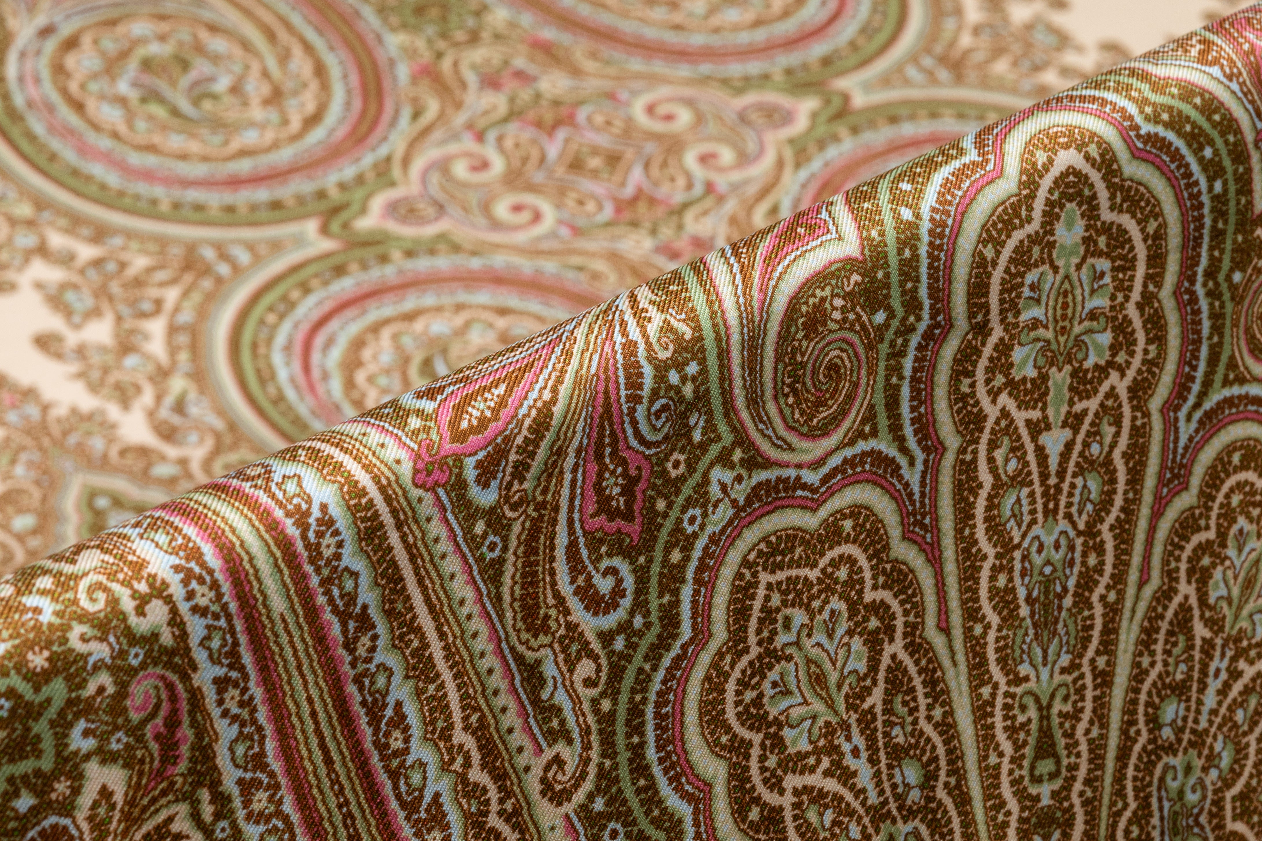 Paisley Italian Silk Twill - Pistachio / Rose
