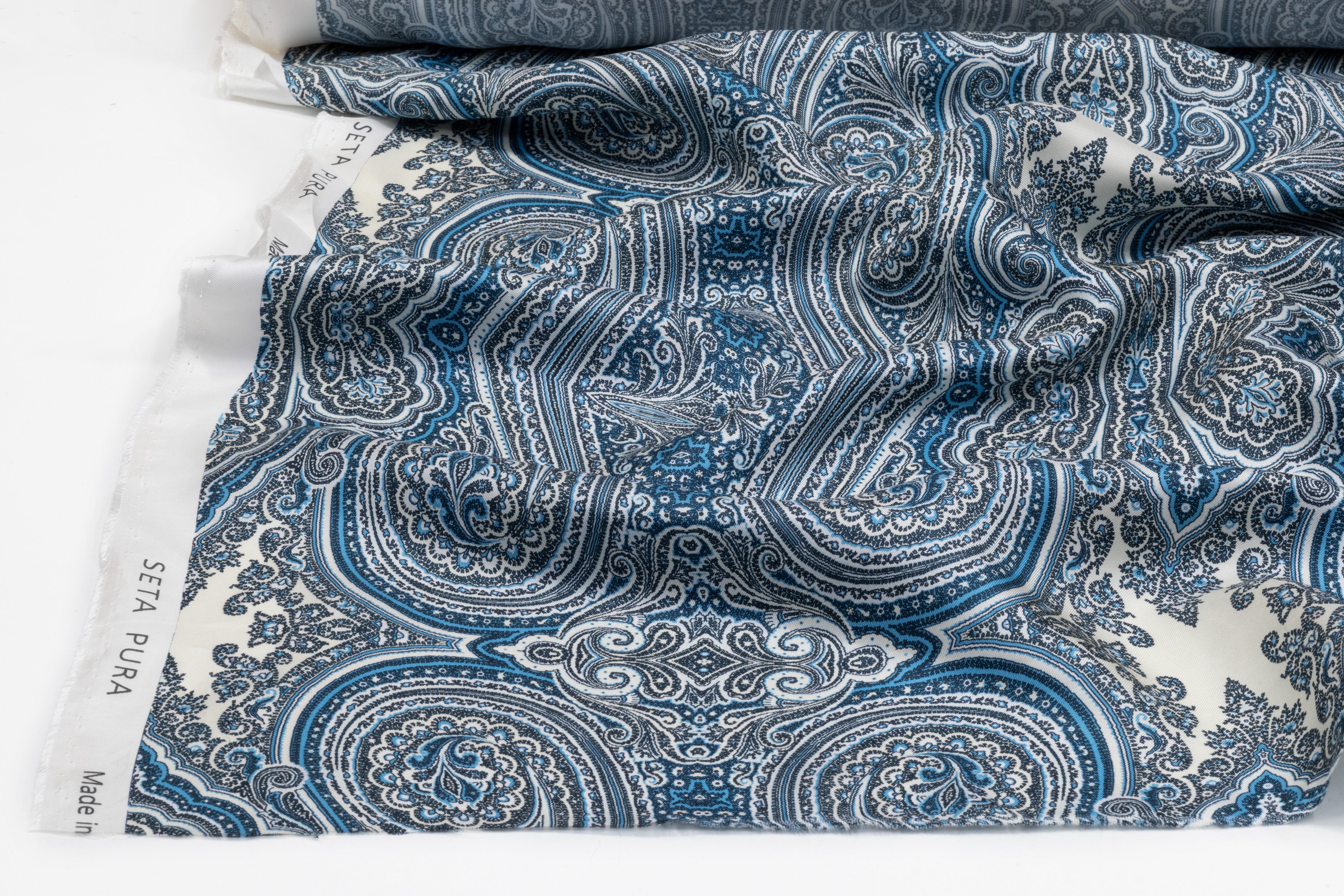 Paisley Italian Silk Twill - Blue / Ivory