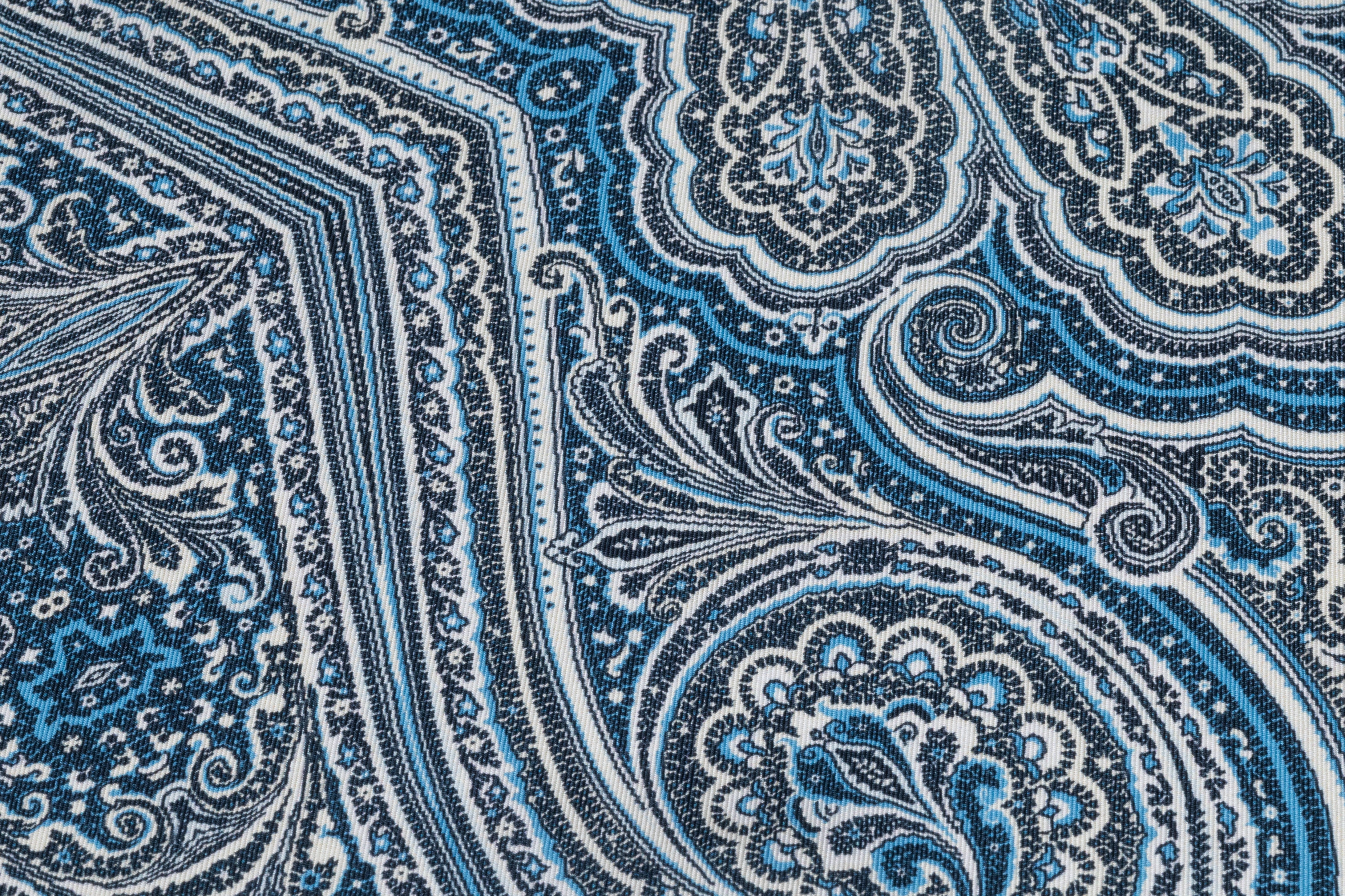 Paisley Italian Silk Twill - Blue / Ivory