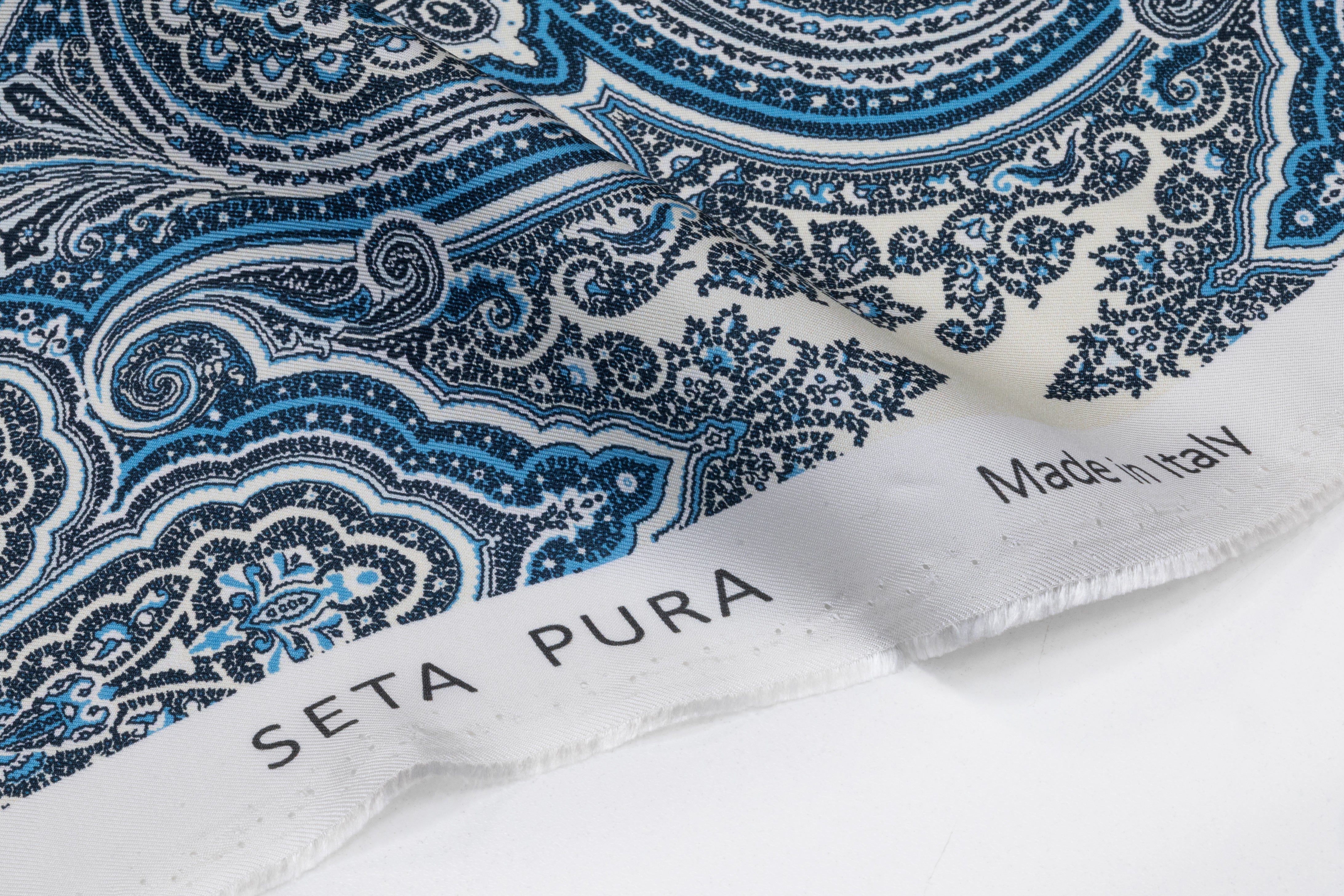 Paisley Italian Silk Twill - Blue / Ivory