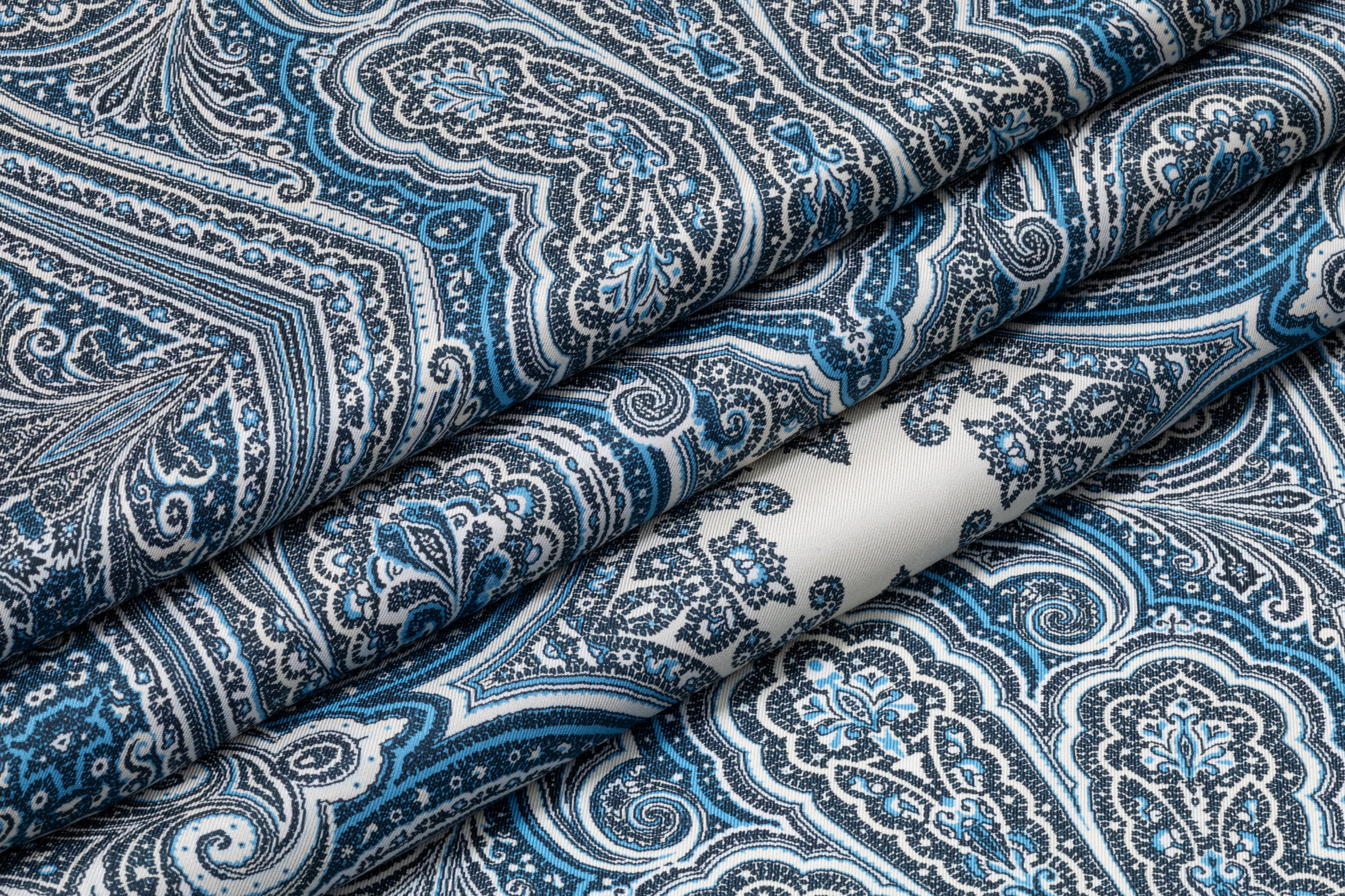 Paisley Italian Silk Twill - Blue / Ivory
