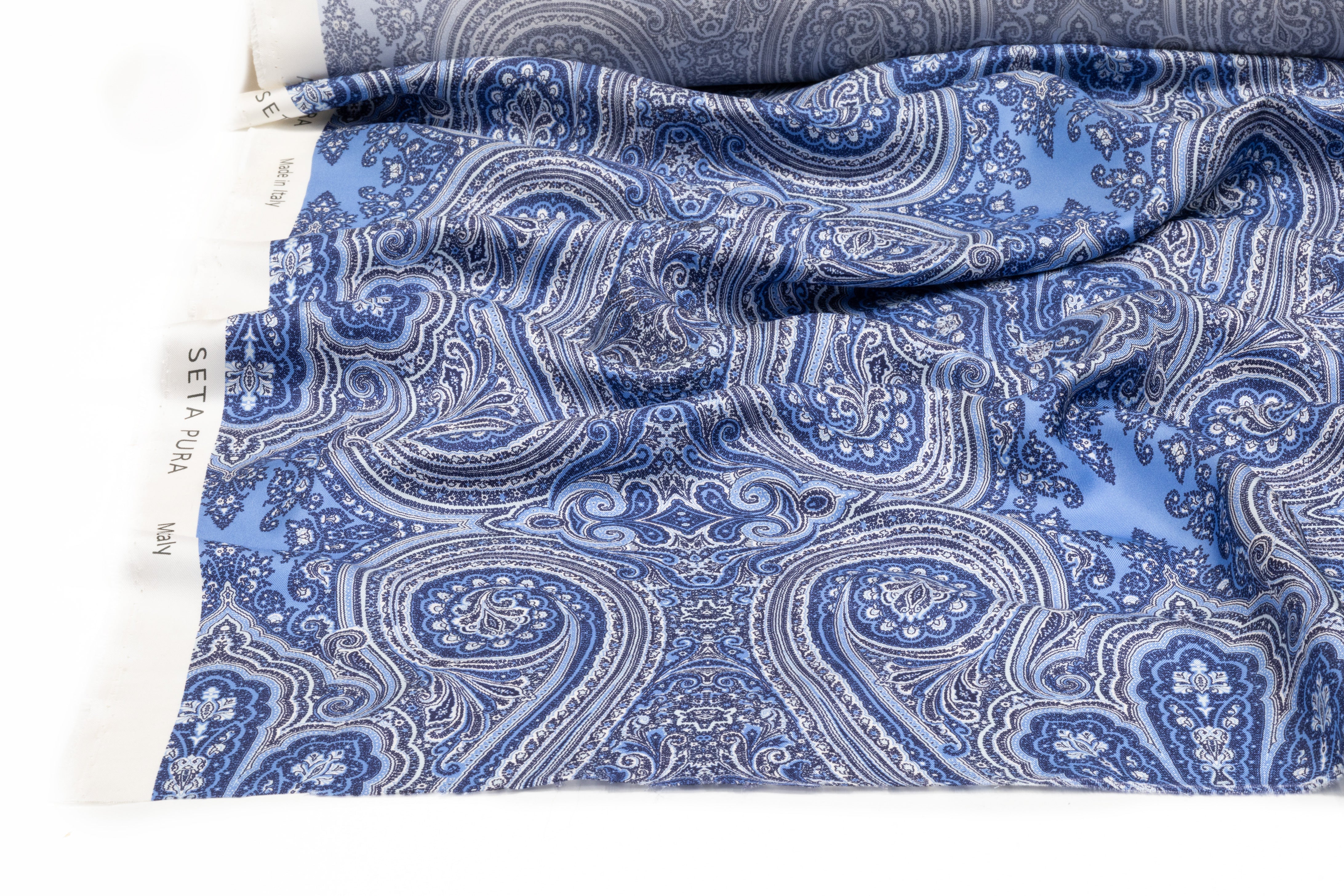 Paisley Italian Silk Twill - Blue