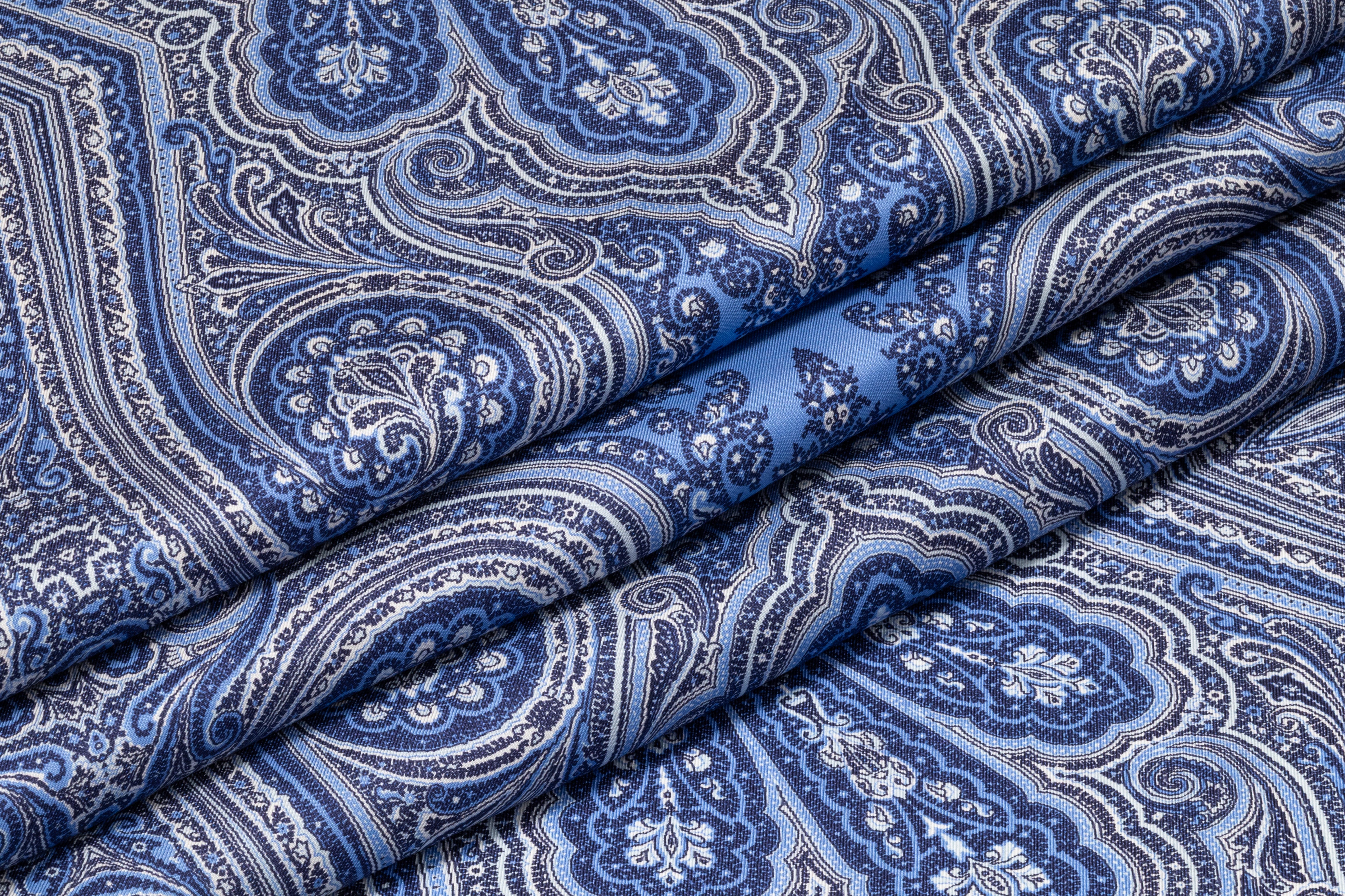 Paisley Italian Silk Twill - Blue
