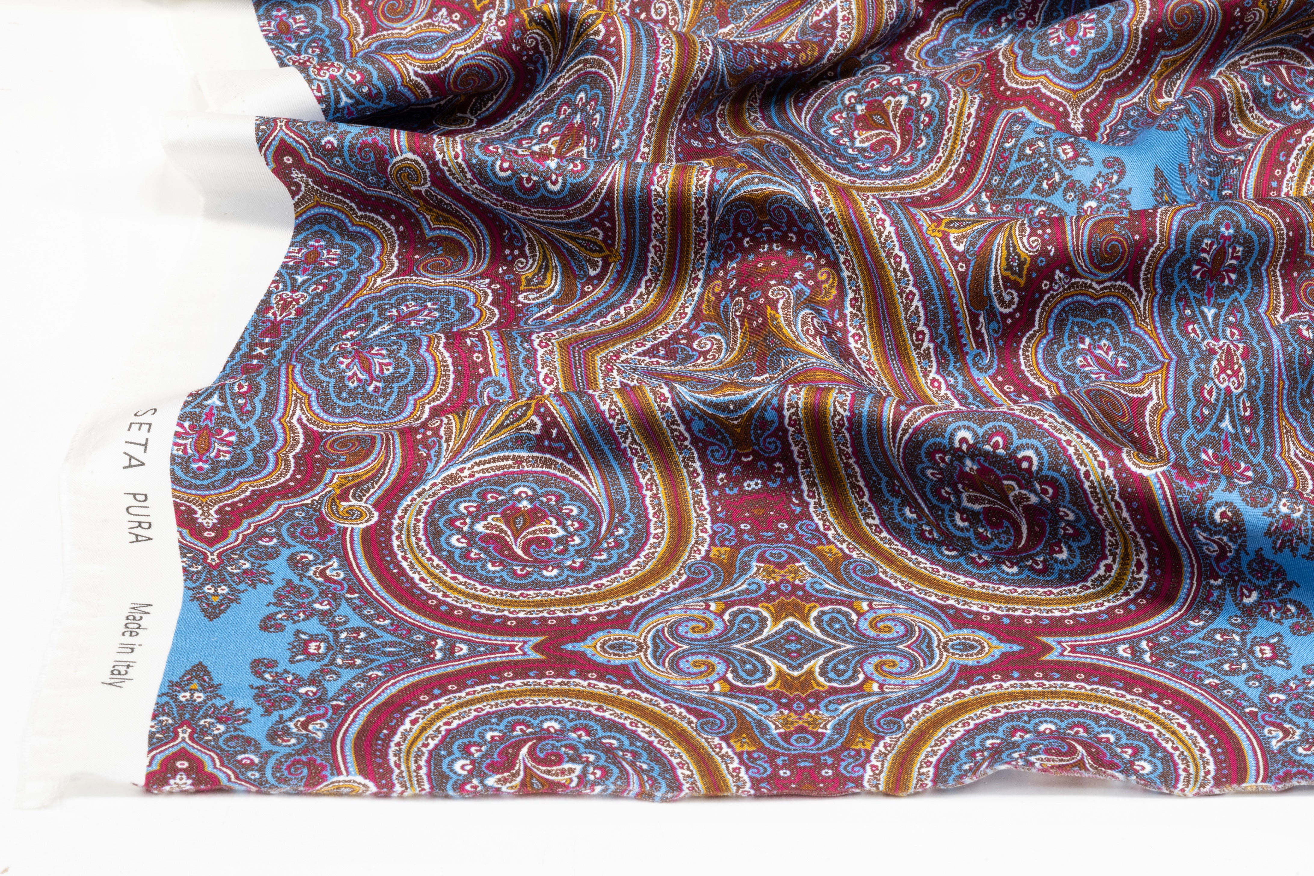 Paisley Italian Silk Twill - Burgundy / Blue / Gold
