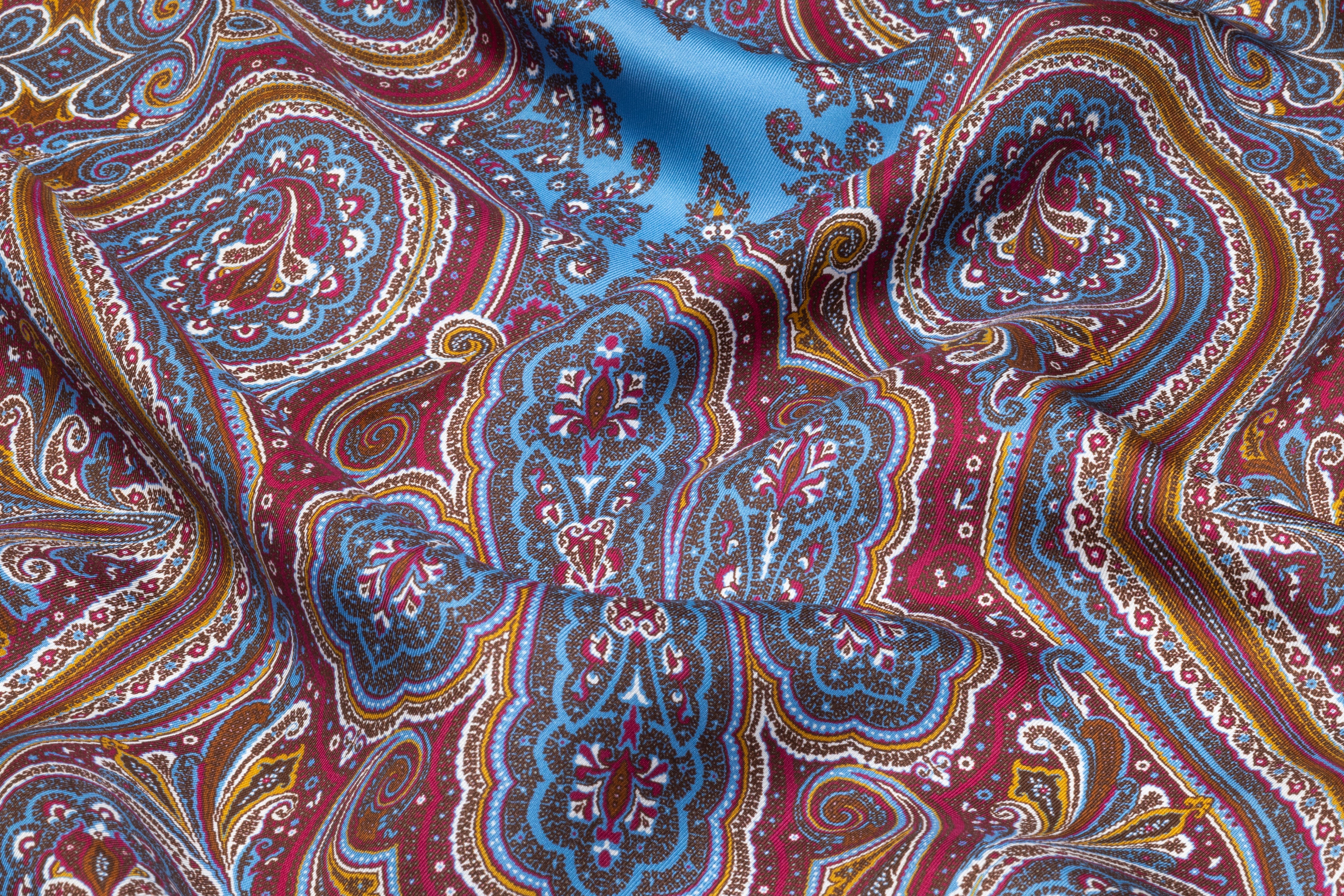 Paisley Italian Silk Twill - Burgundy / Blue / Gold