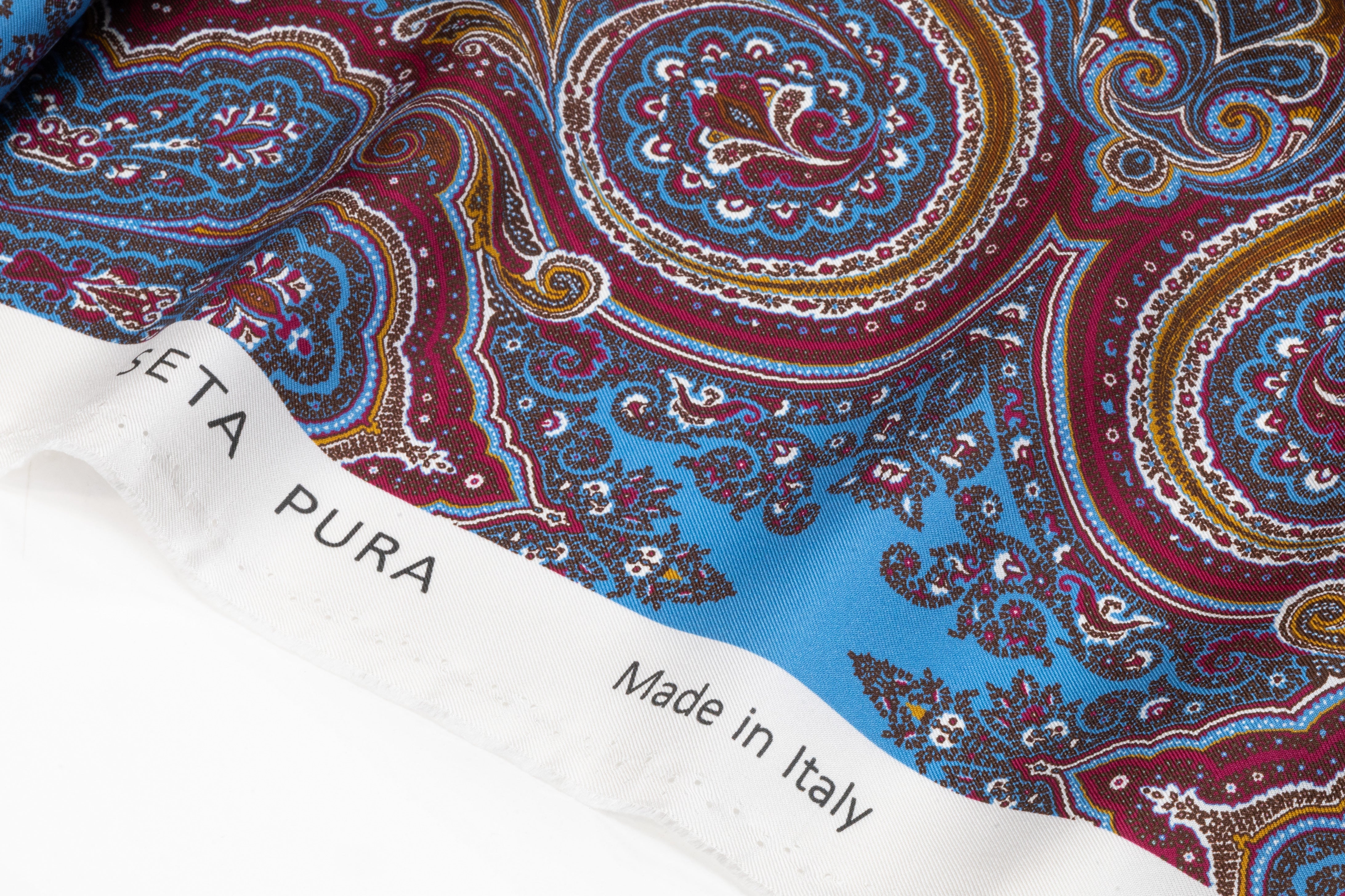 Paisley Italian Silk Twill - Burgundy / Blue / Gold