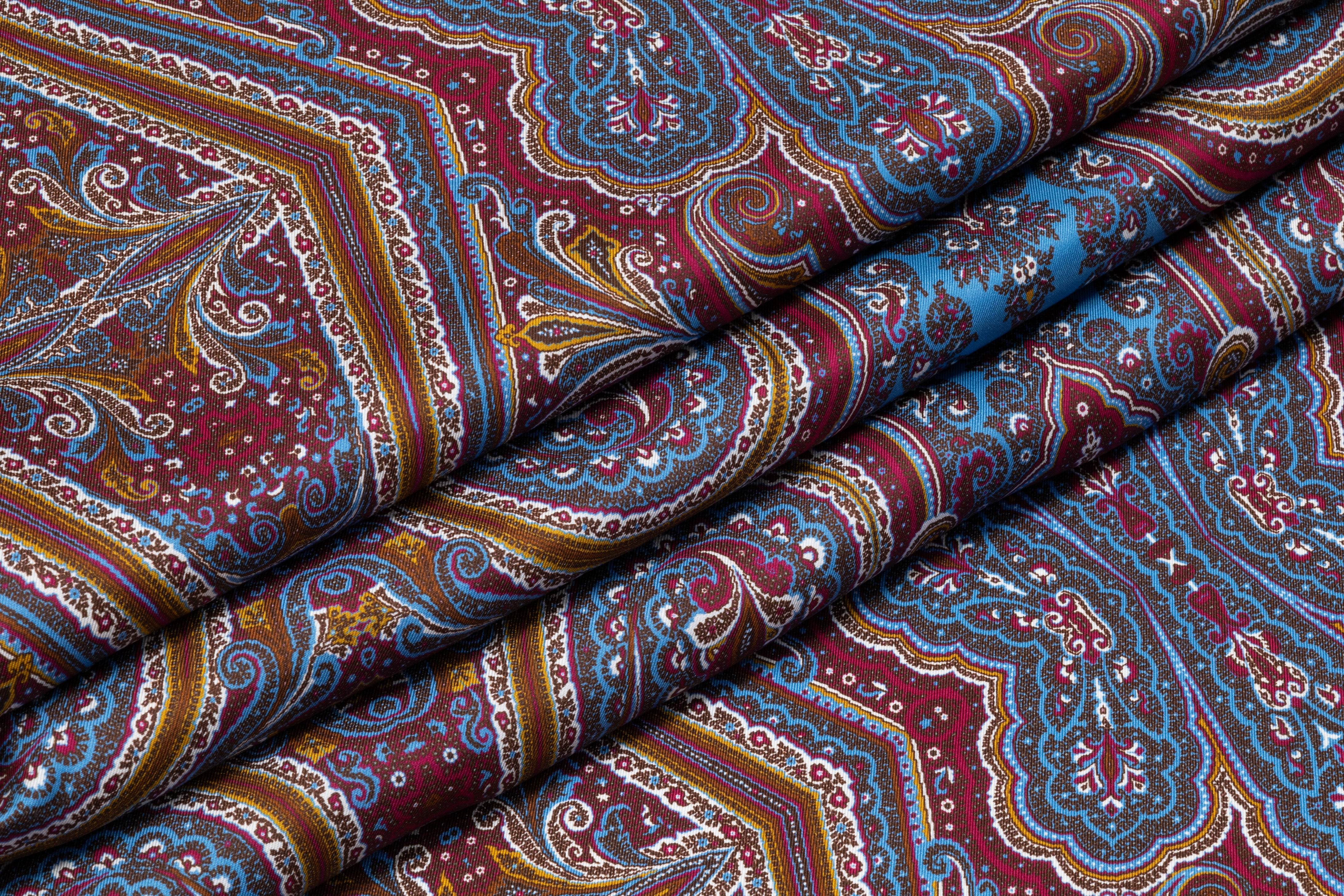 Paisley Italian Silk Twill - Burgundy / Blue / Gold