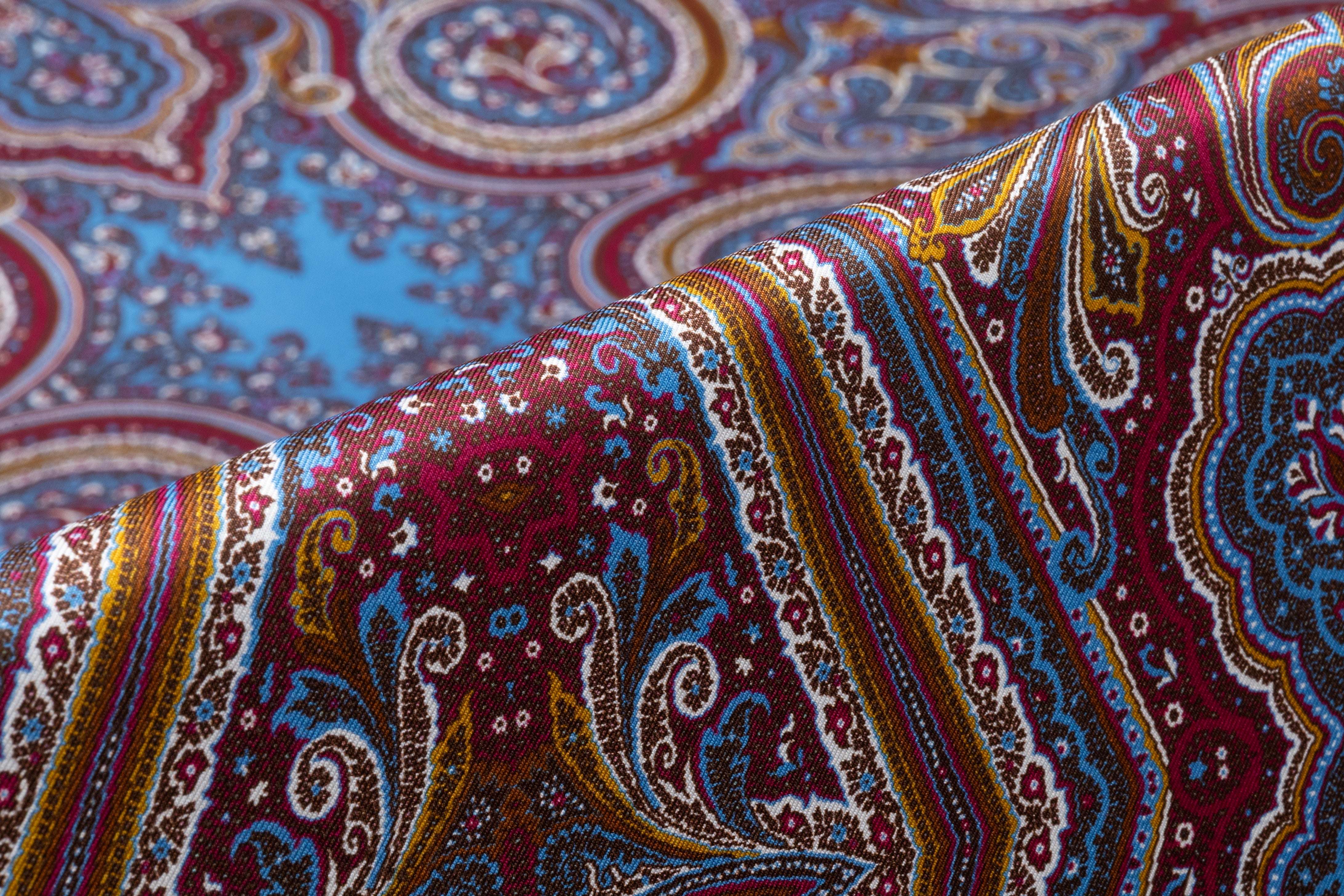 Paisley Italian Silk Twill - Burgundy / Blue / Gold