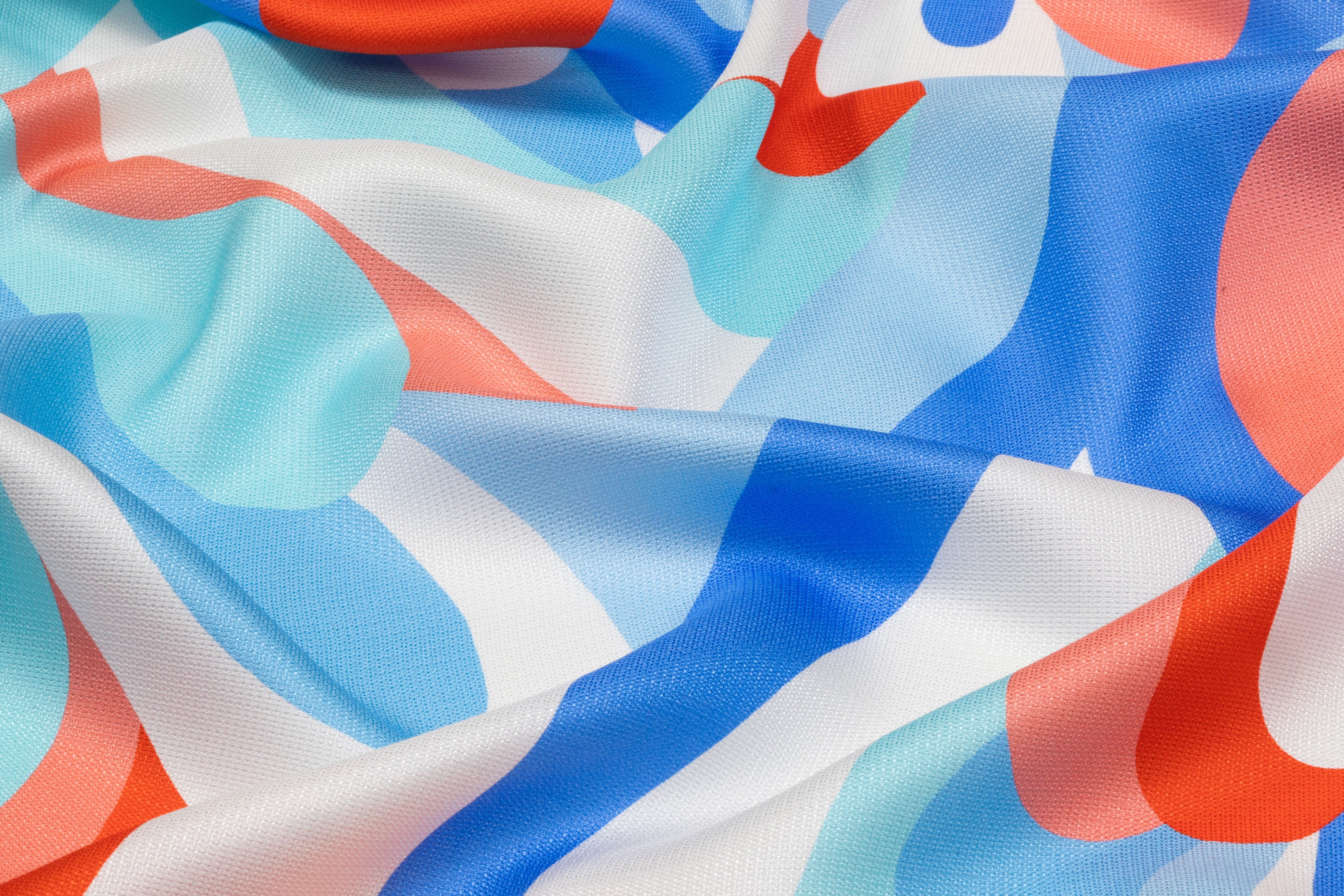 Abstract Italian Silk Marquisette - Blue / Red