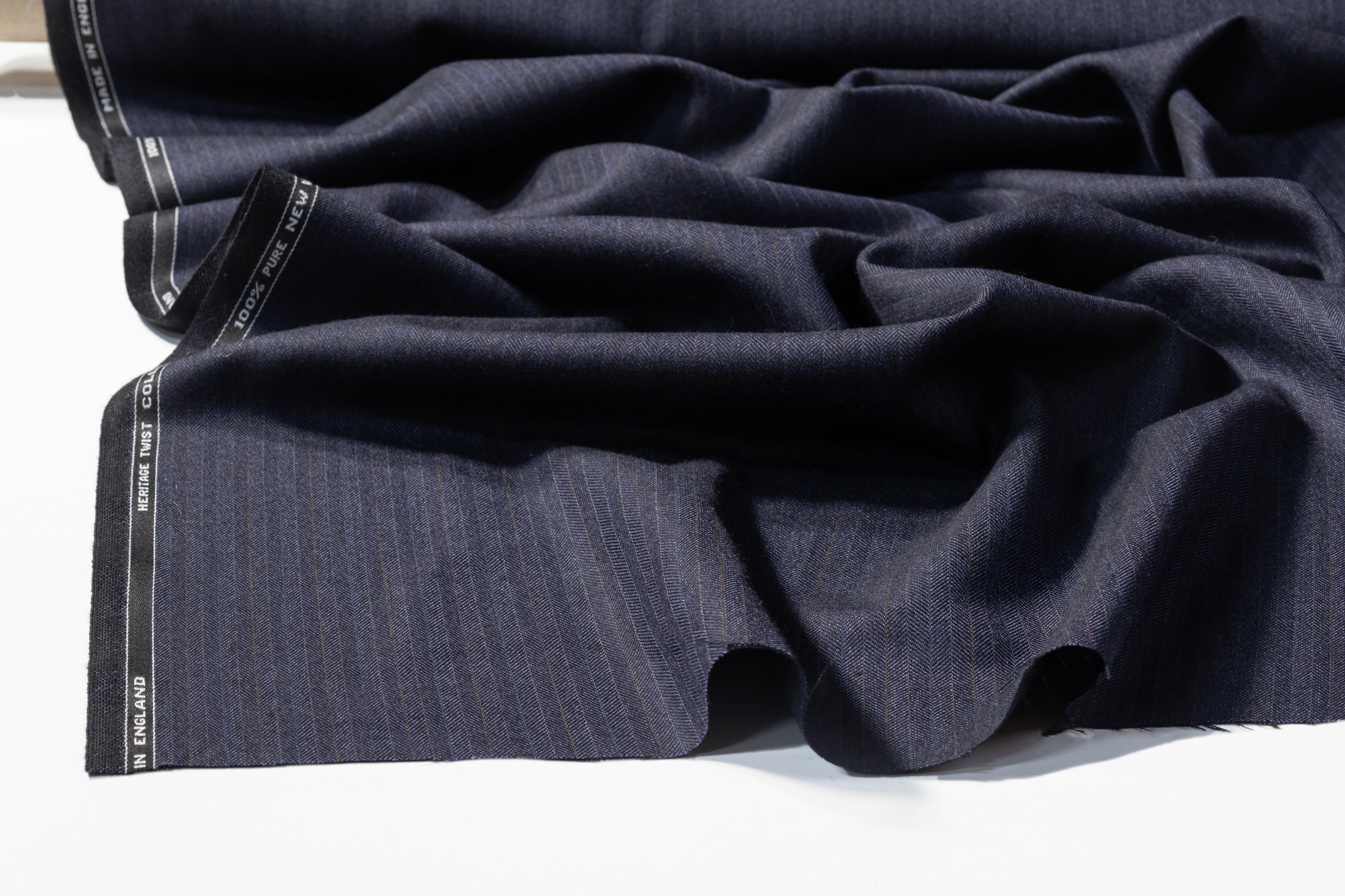 Reid Taylor - Striped Herringbone Wool Suiting - Blue