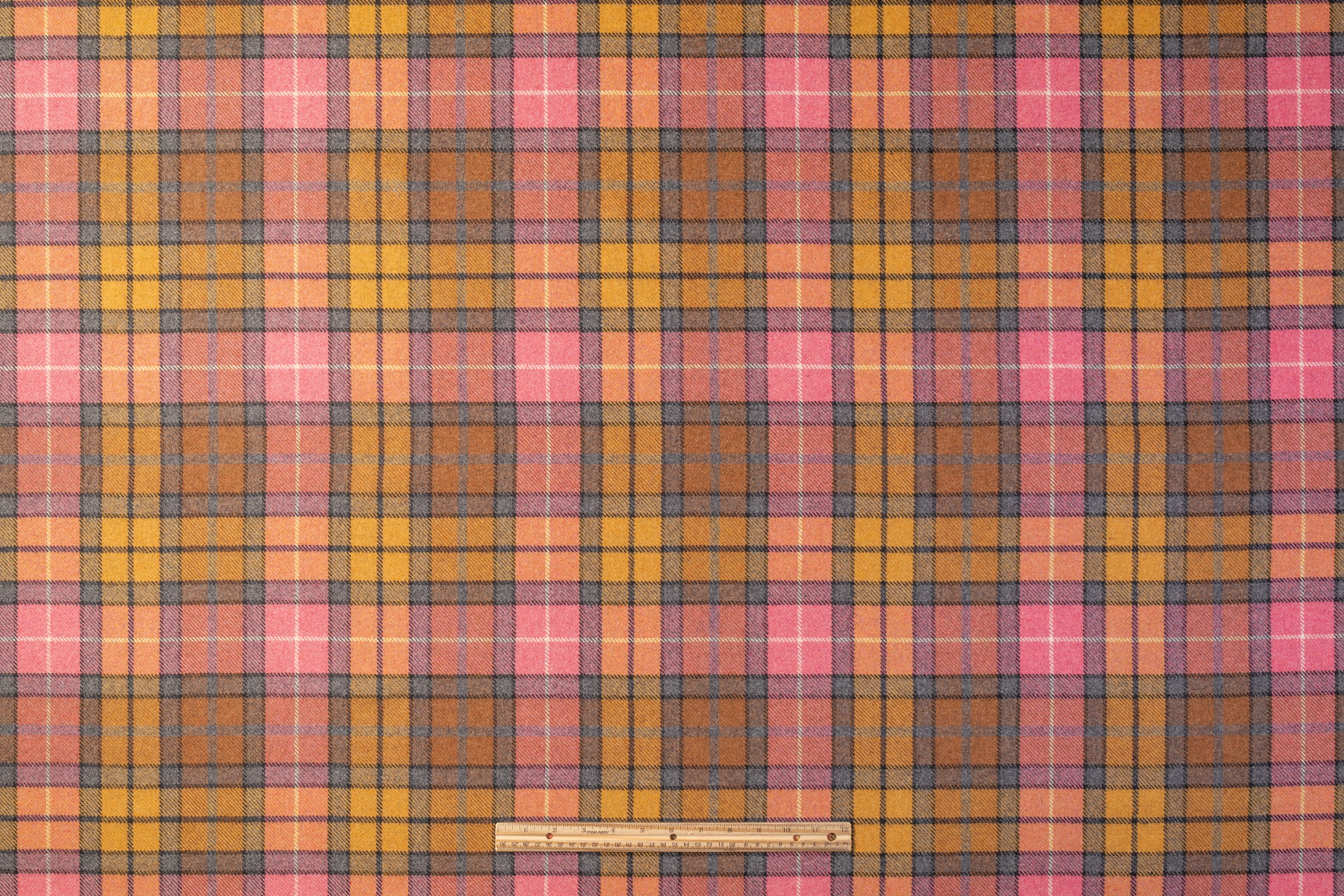 Plaid Italian Wool Blend Coating - Rose / Amber