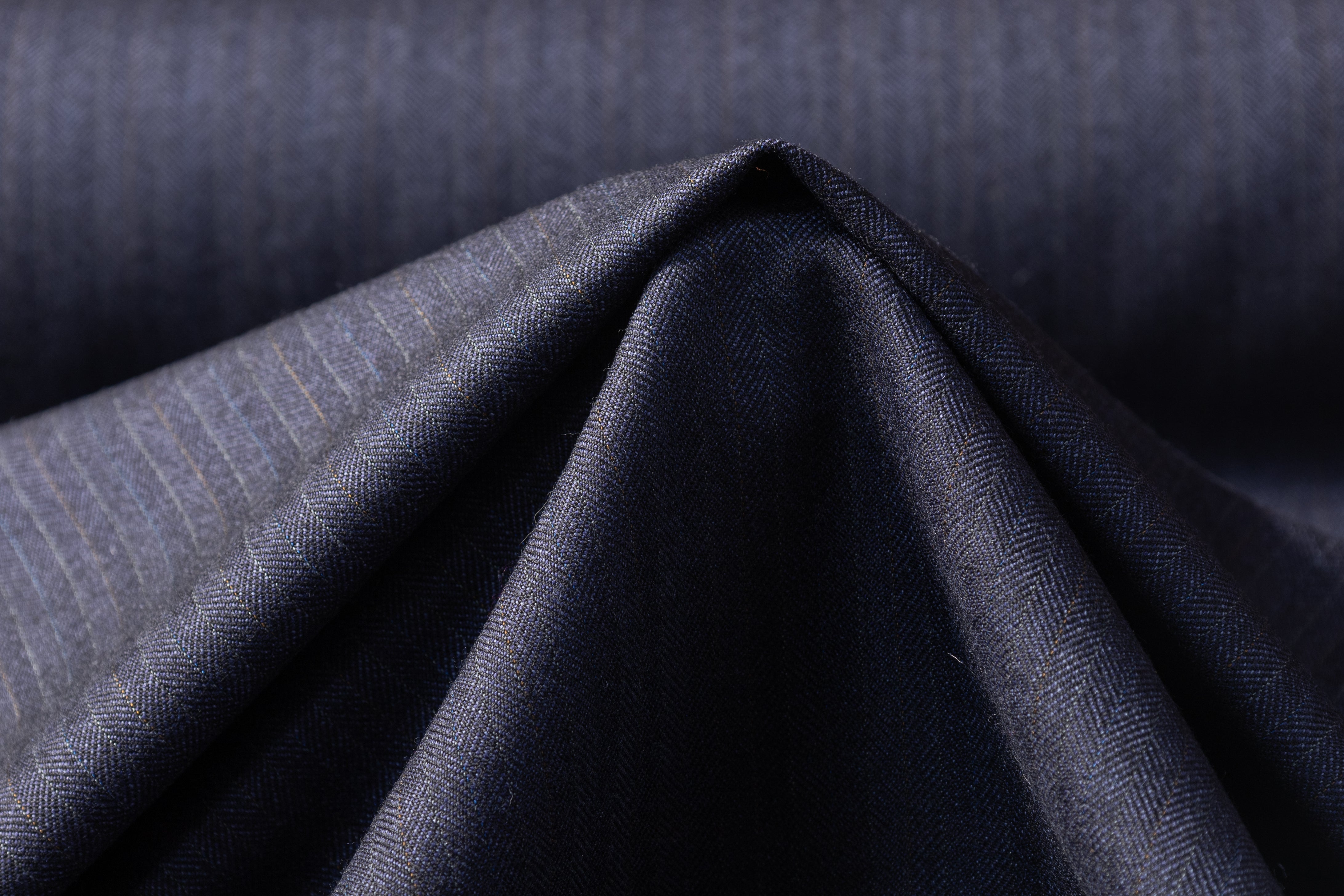Reid Taylor - Striped Herringbone Wool Suiting - Blue