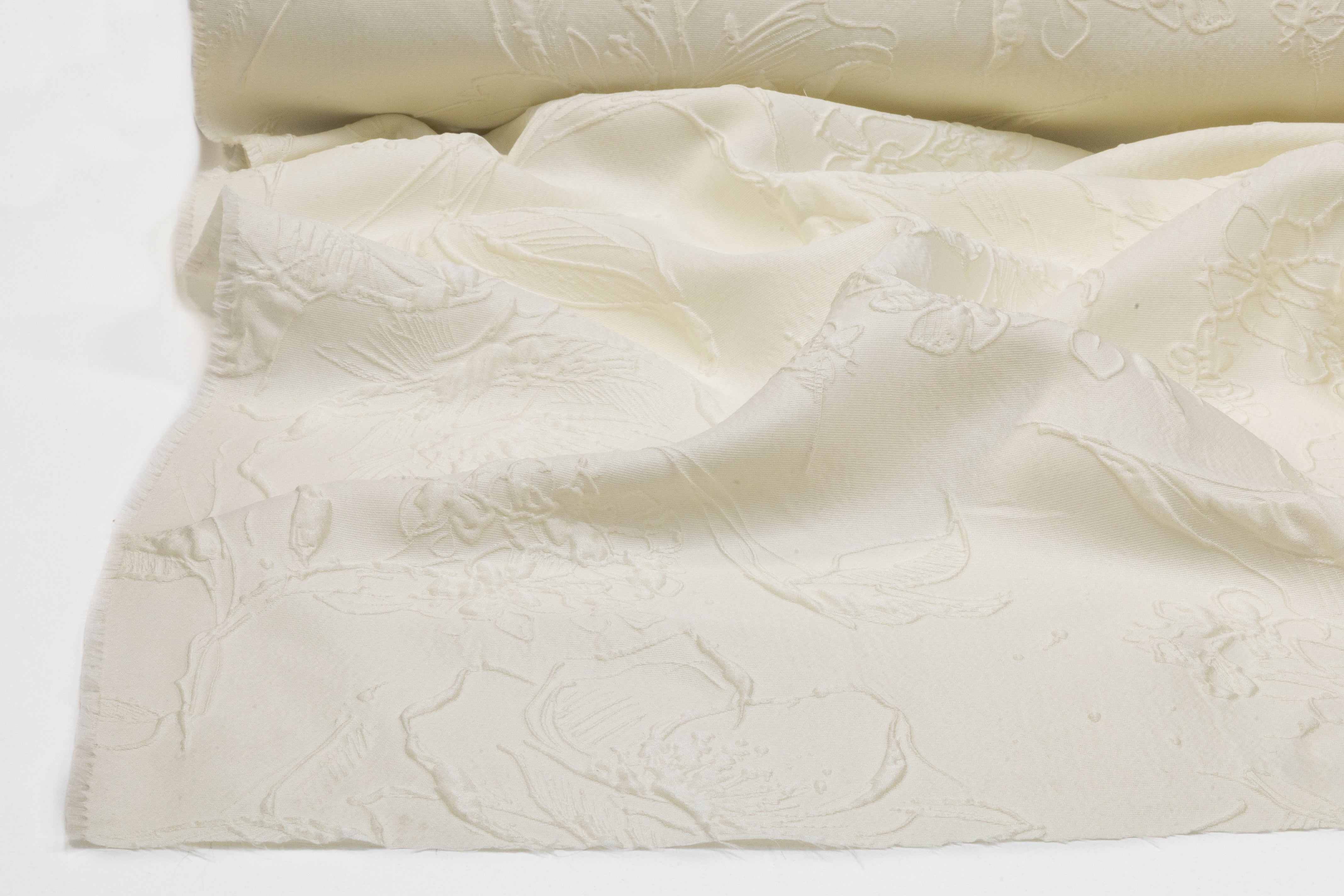 Floral Italian Silk Blend Cloqué Brocade - Ivory