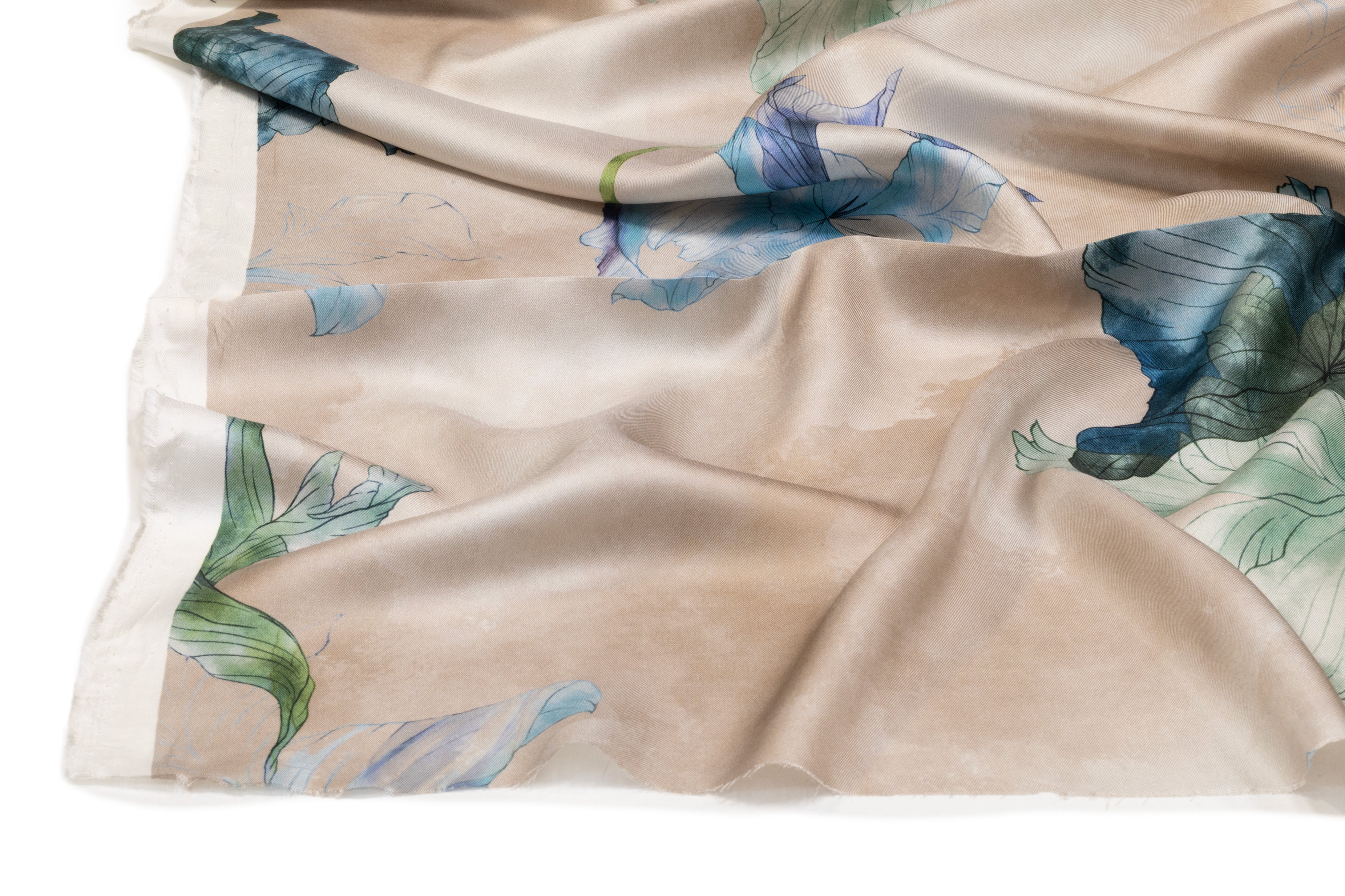 Watercolor Floral Italian Silk Twill - Taupe