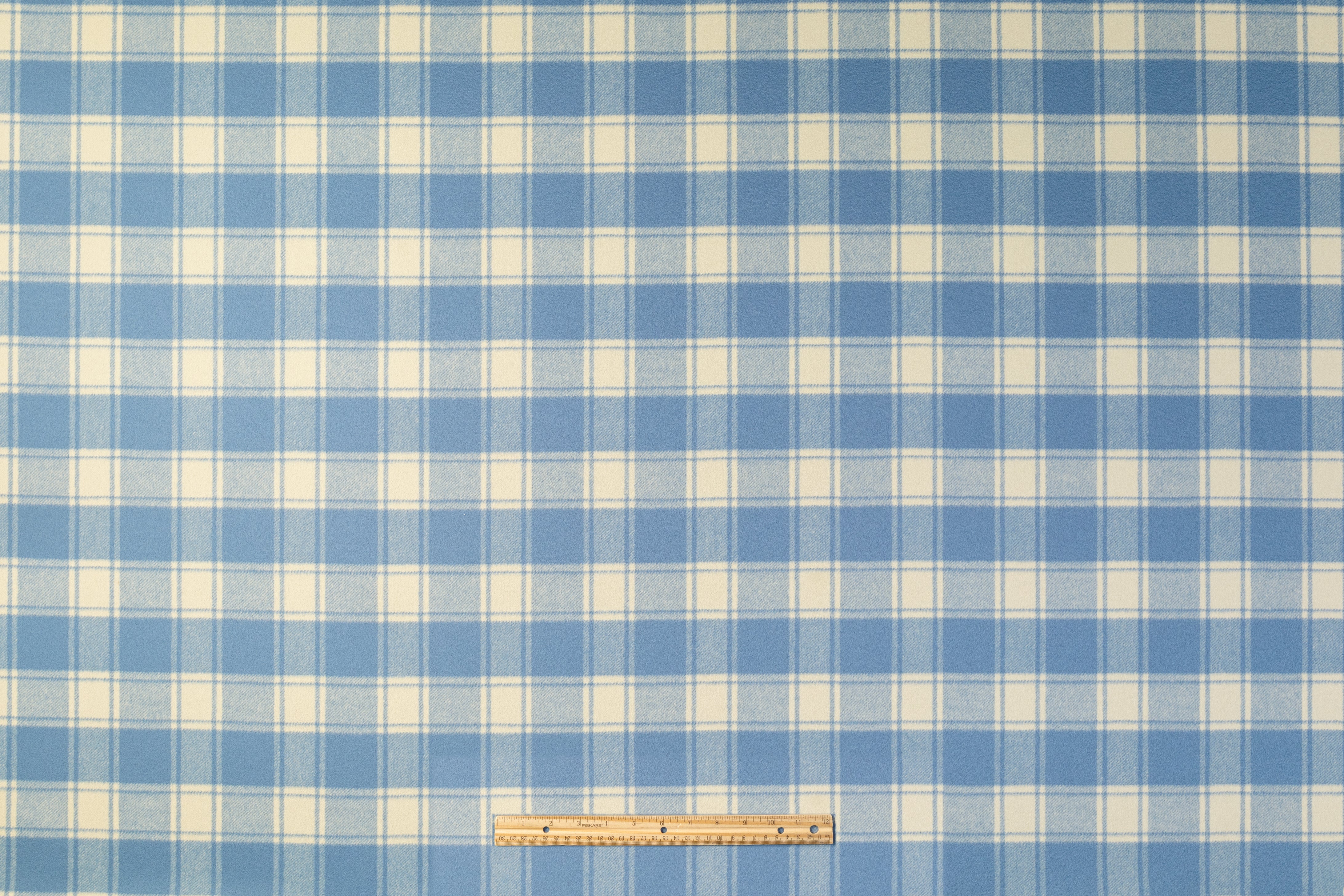 Plaid Italian Brushed Wool Coating - Blue Cream
