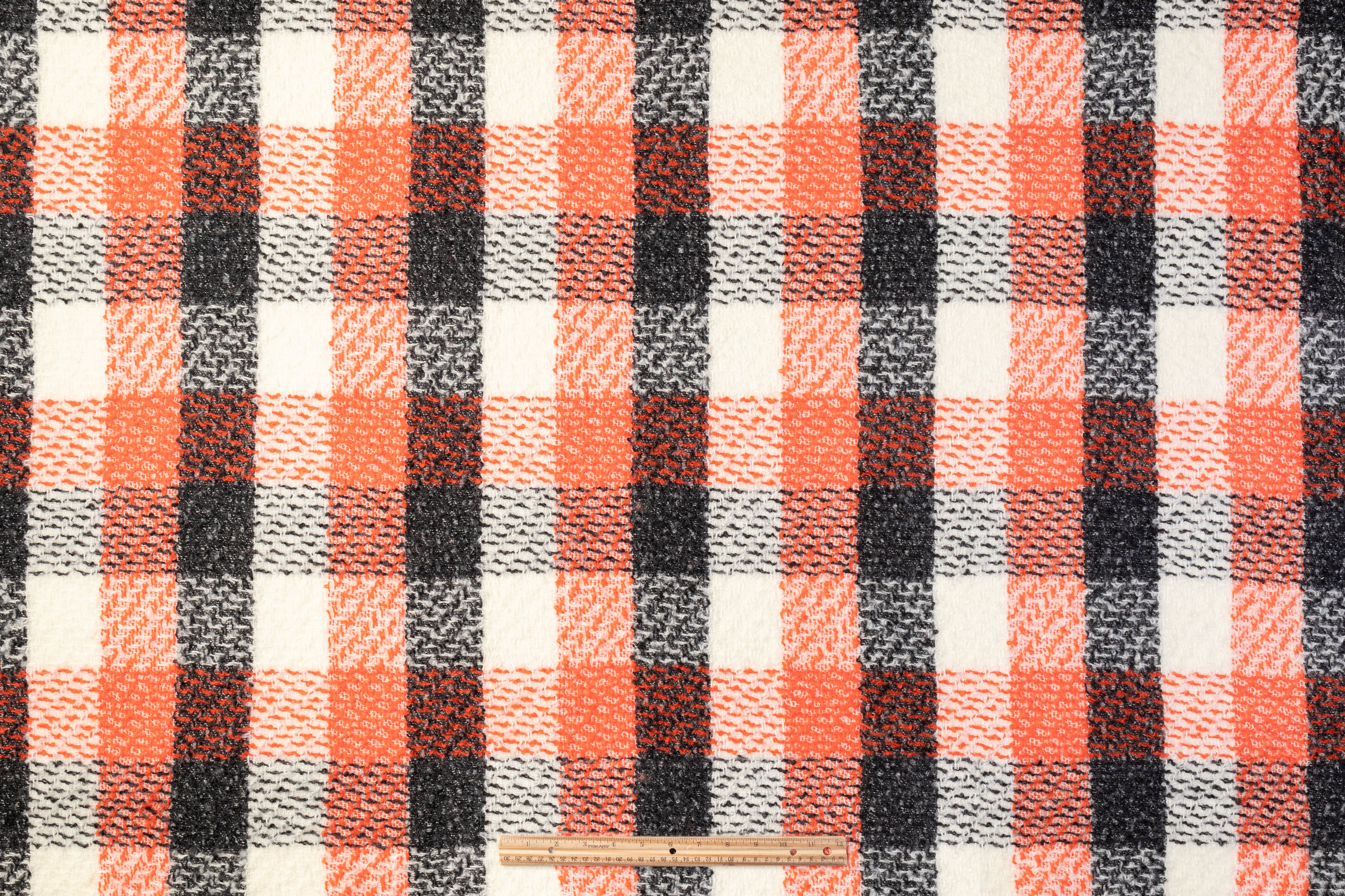 Checked Italian Wool Tweed - Orange / Off White / Black