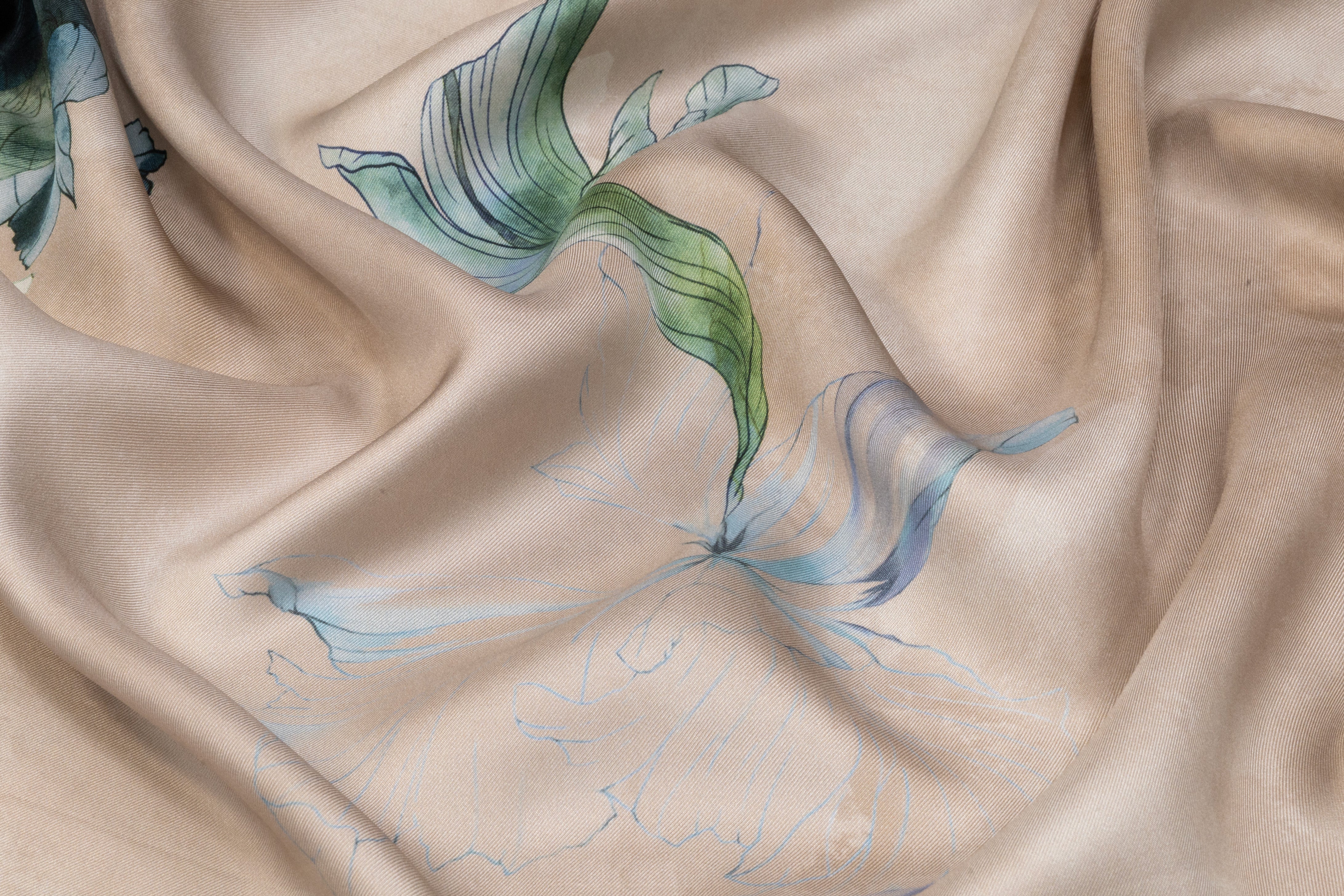 Watercolor Floral Italian Silk Twill - Taupe