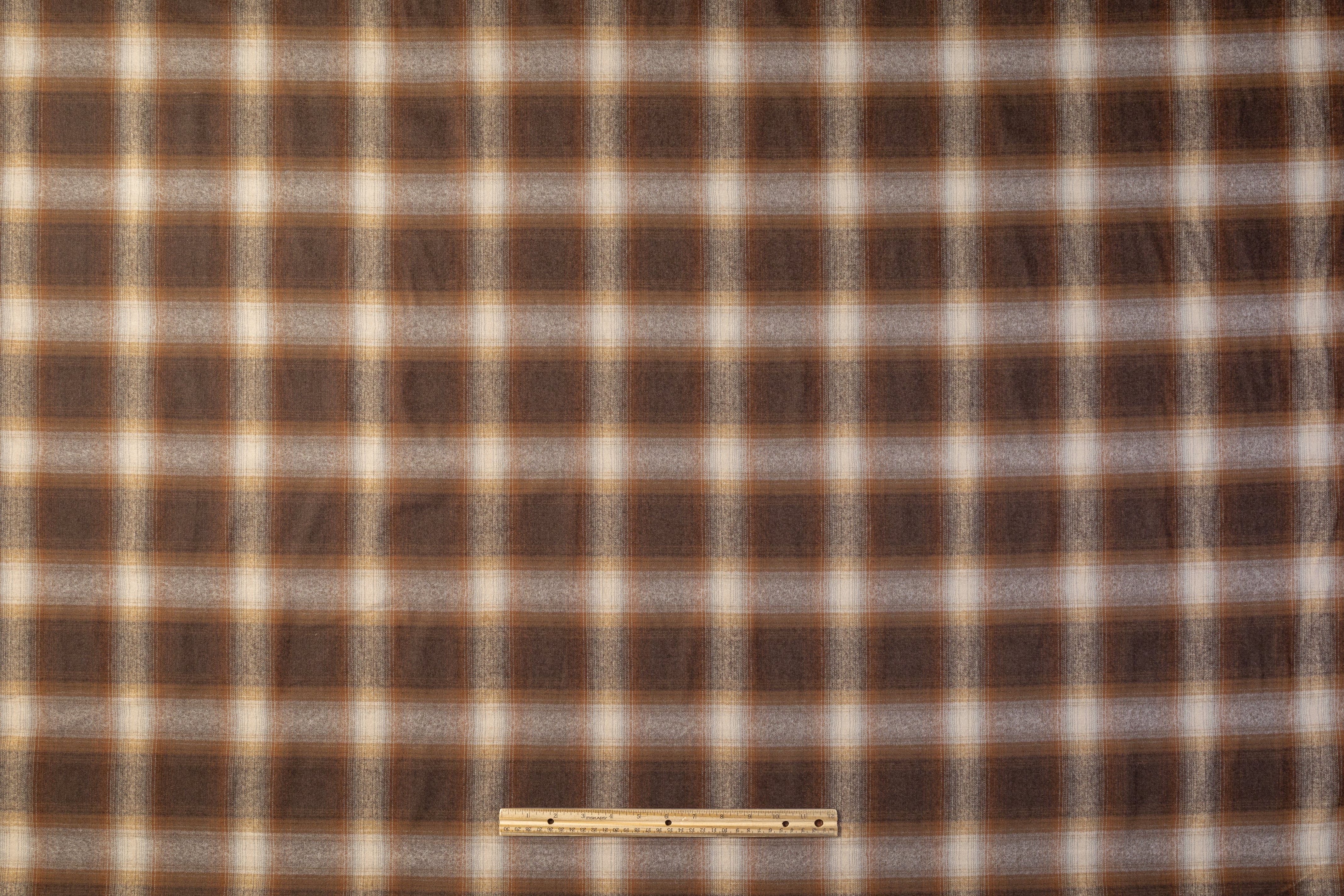 Plaid Italian Cotton Wool Flannel - Brown