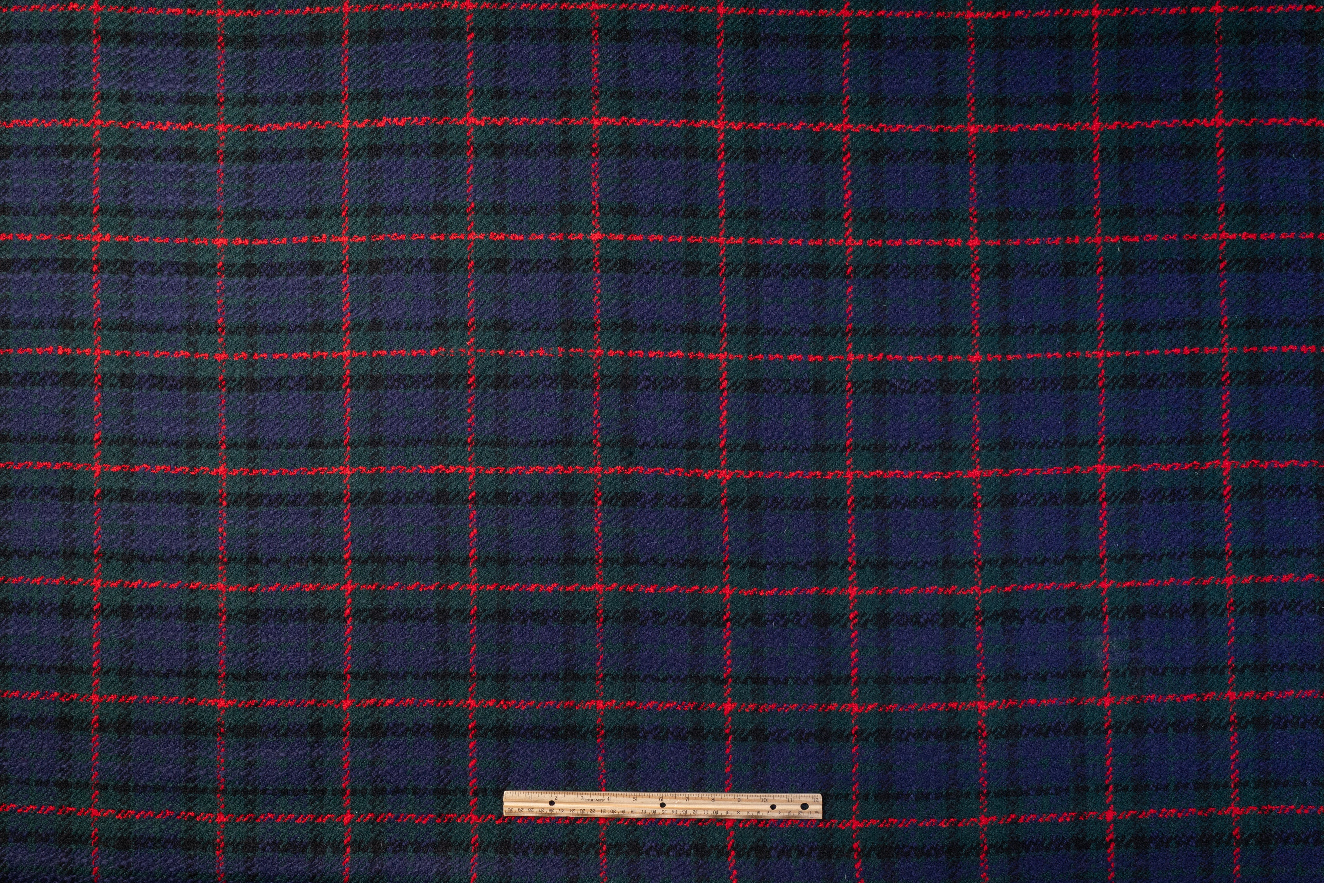 Checked Italian Wool Coating - Green / Navy / Red