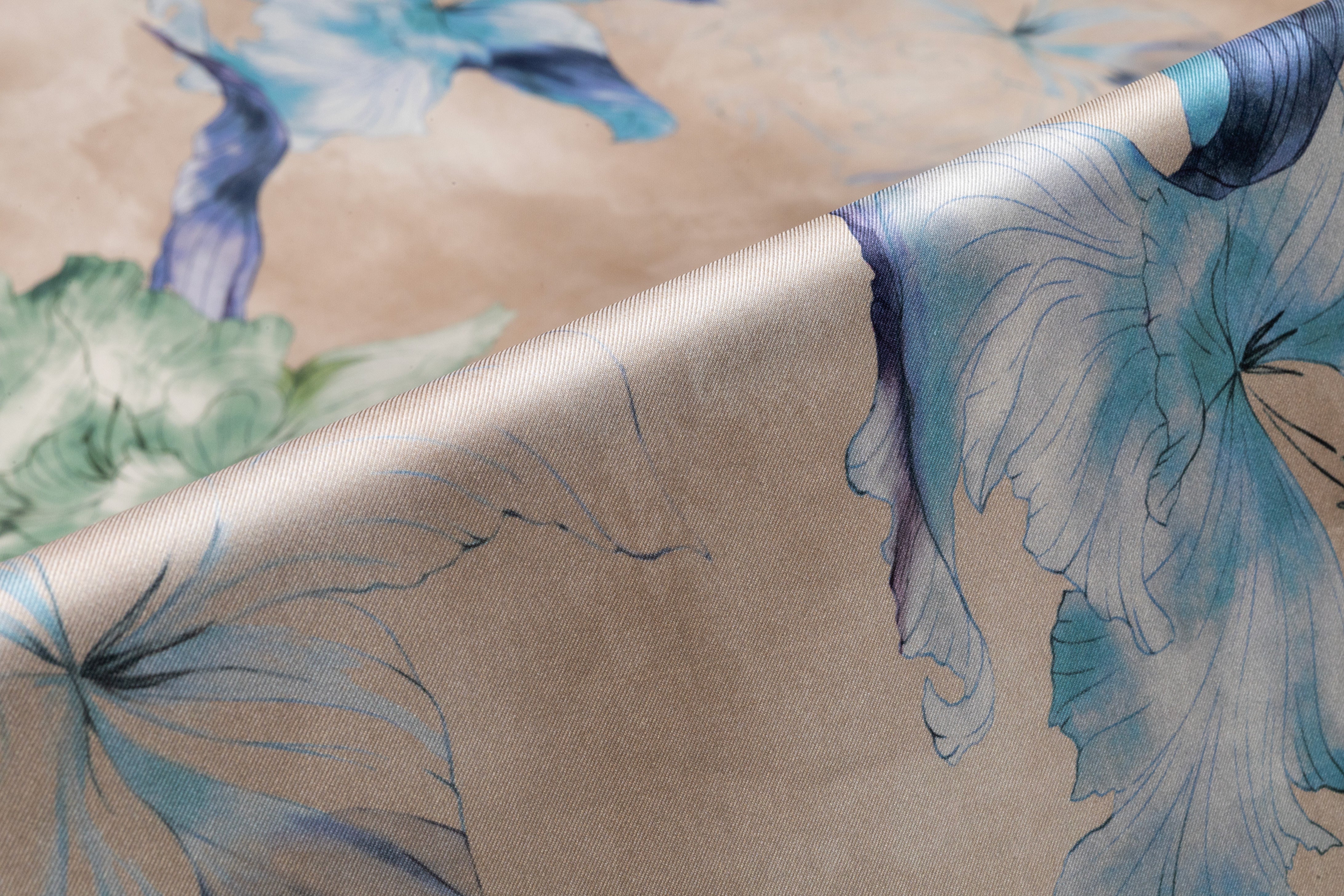 Watercolor Floral Italian Silk Twill - Taupe