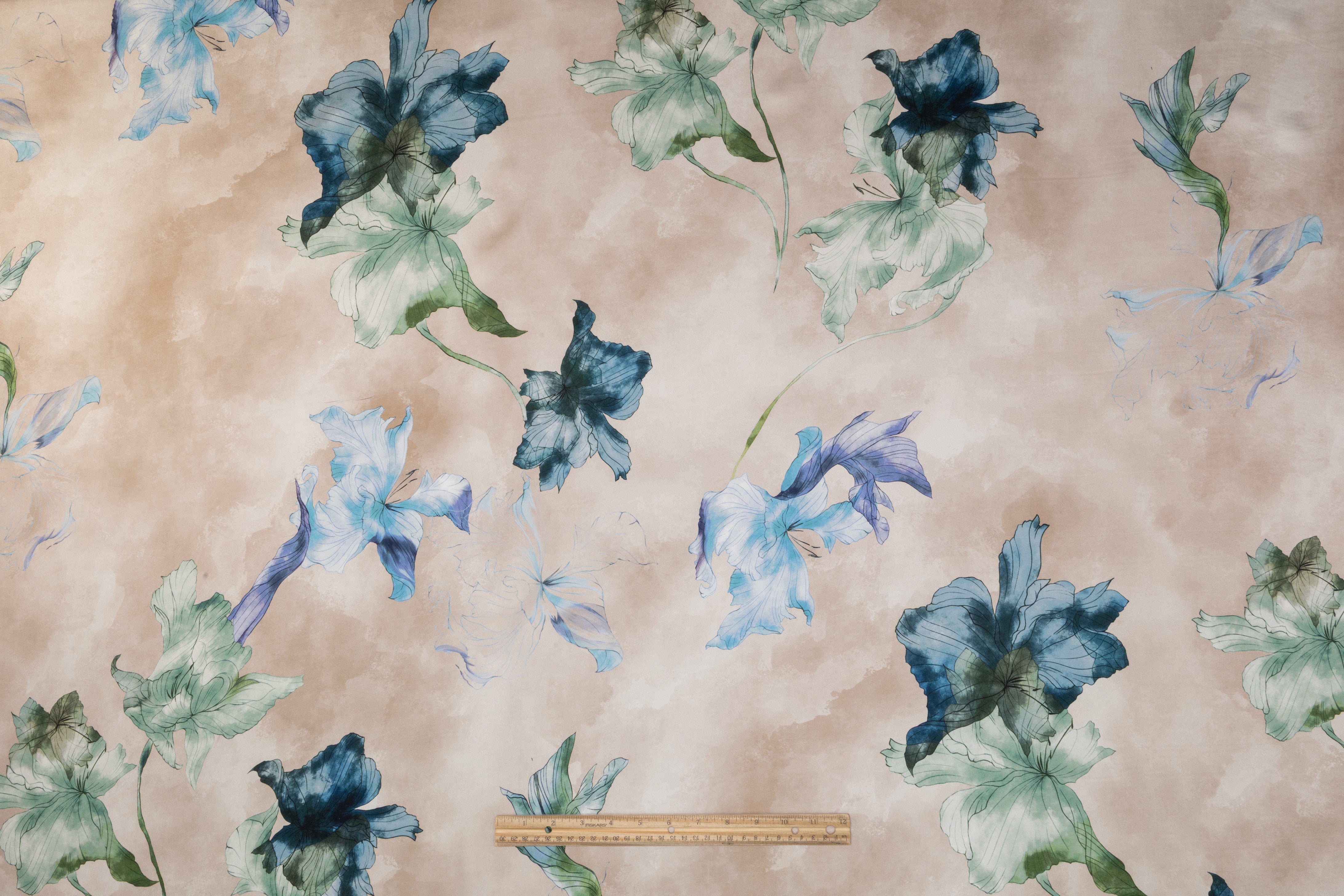 Watercolor Floral Italian Silk Twill - Taupe