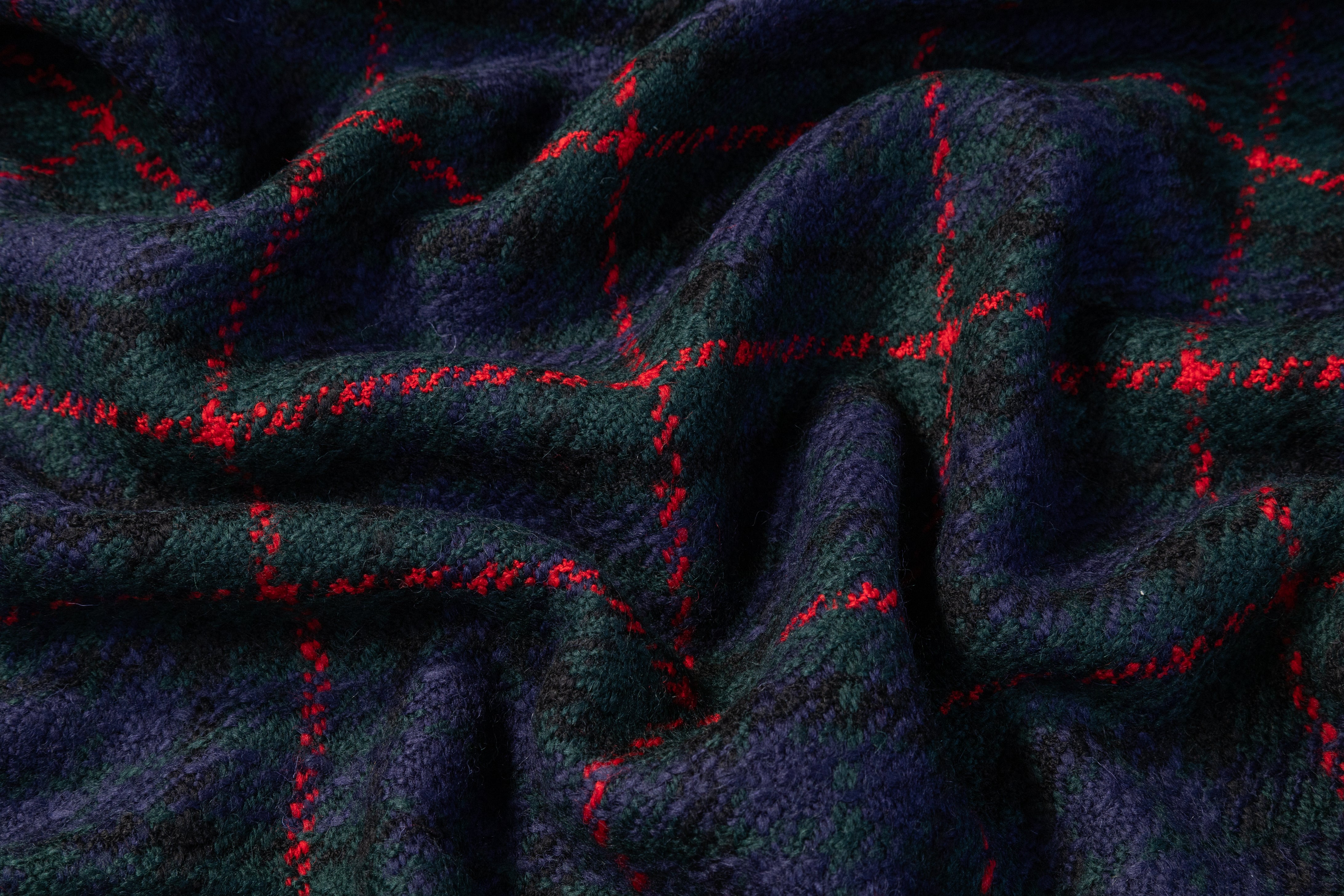 Checked Italian Wool Coating - Green / Navy / Red