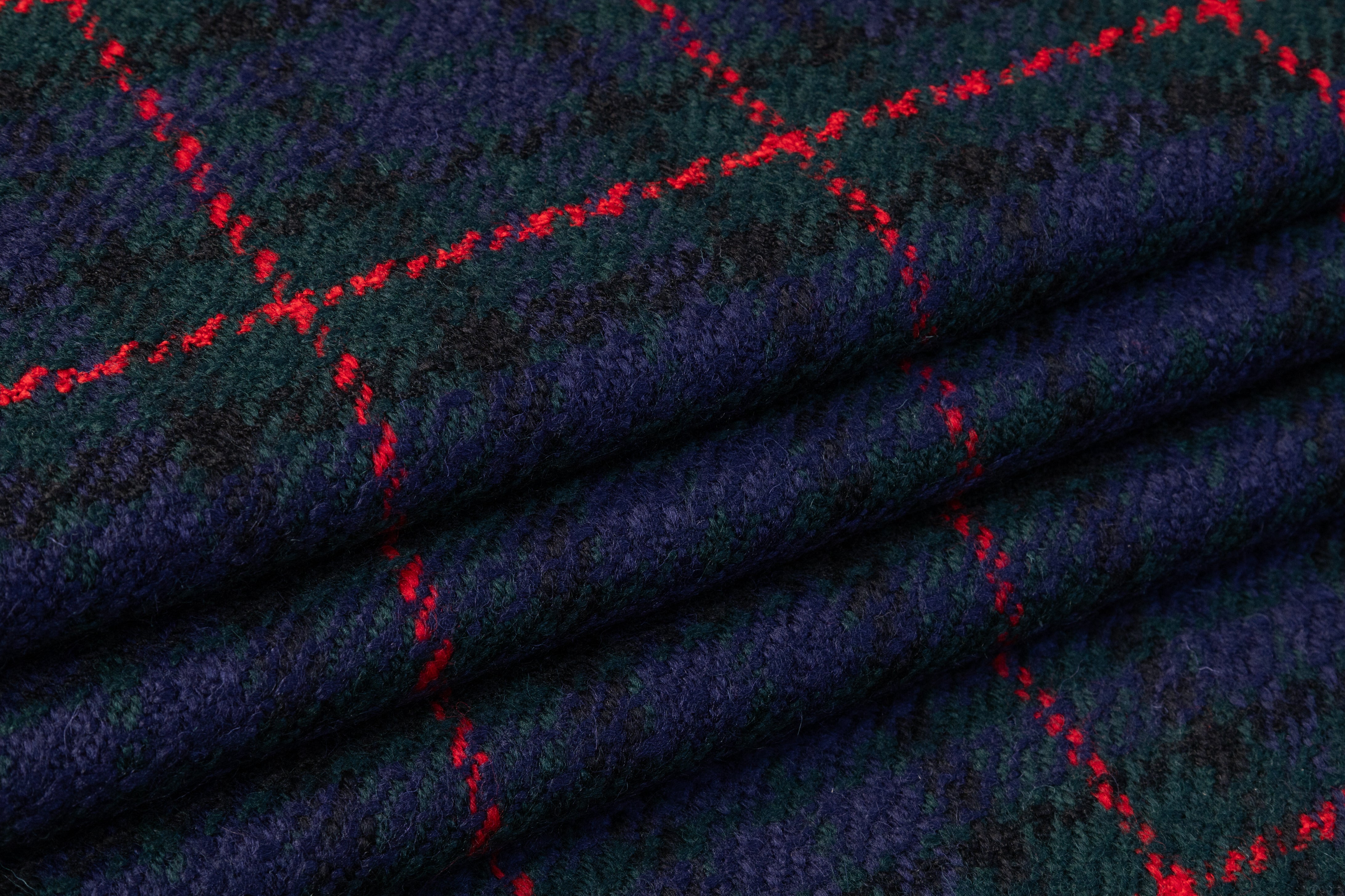 Checked Italian Wool Coating - Green / Navy / Red