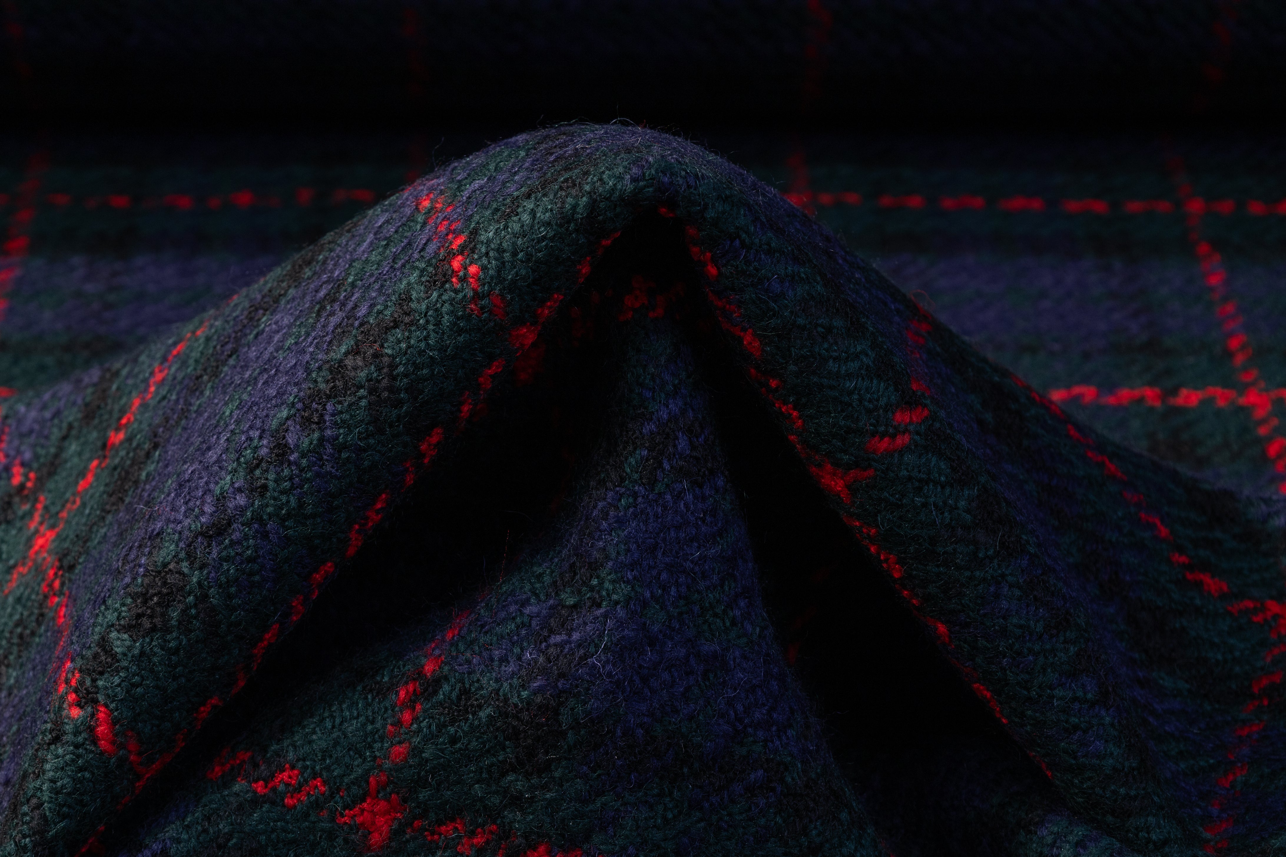 Checked Italian Wool Coating - Green / Navy / Red