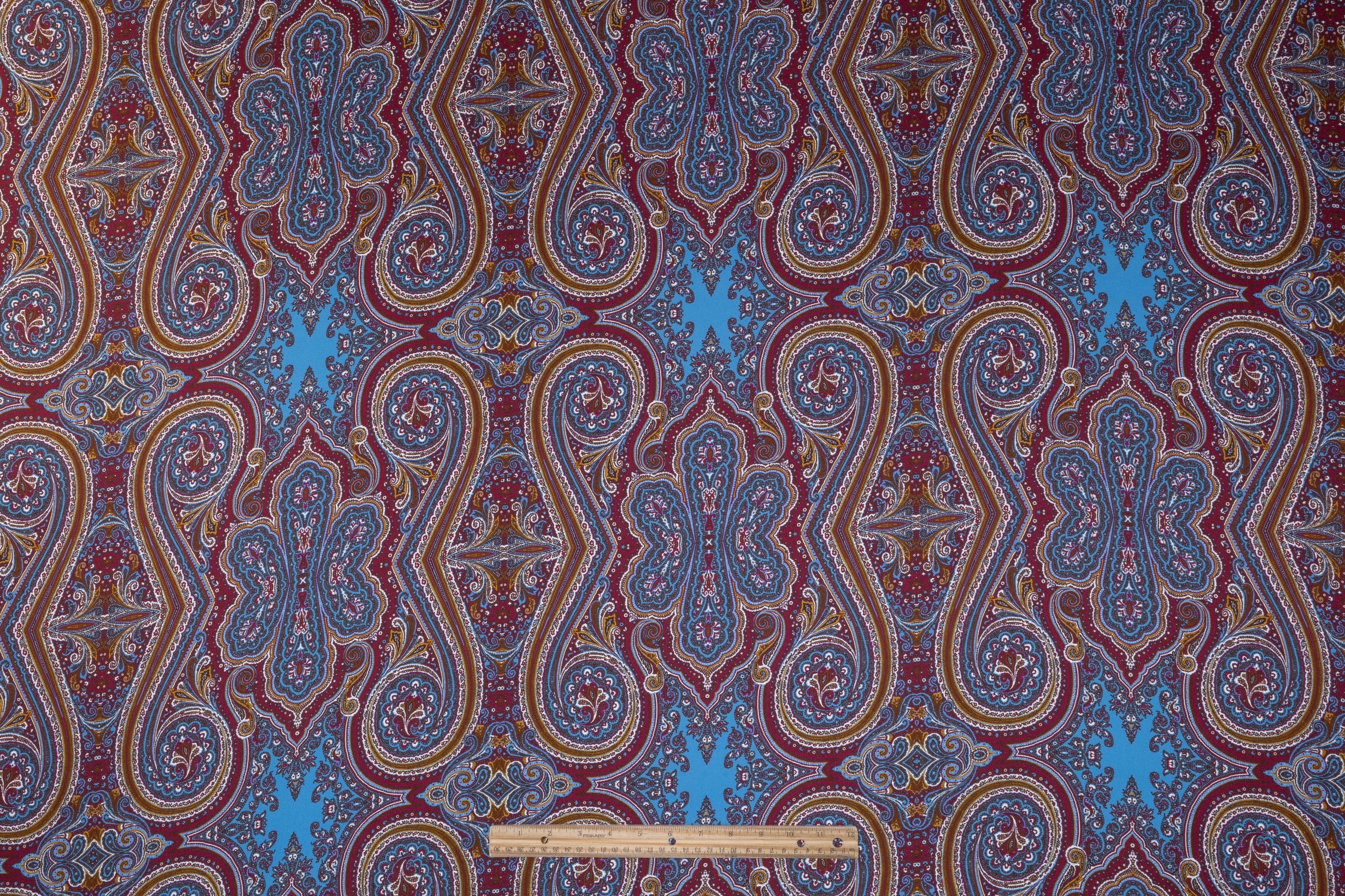 Paisley Italian Silk Twill - Burgundy / Blue / Gold