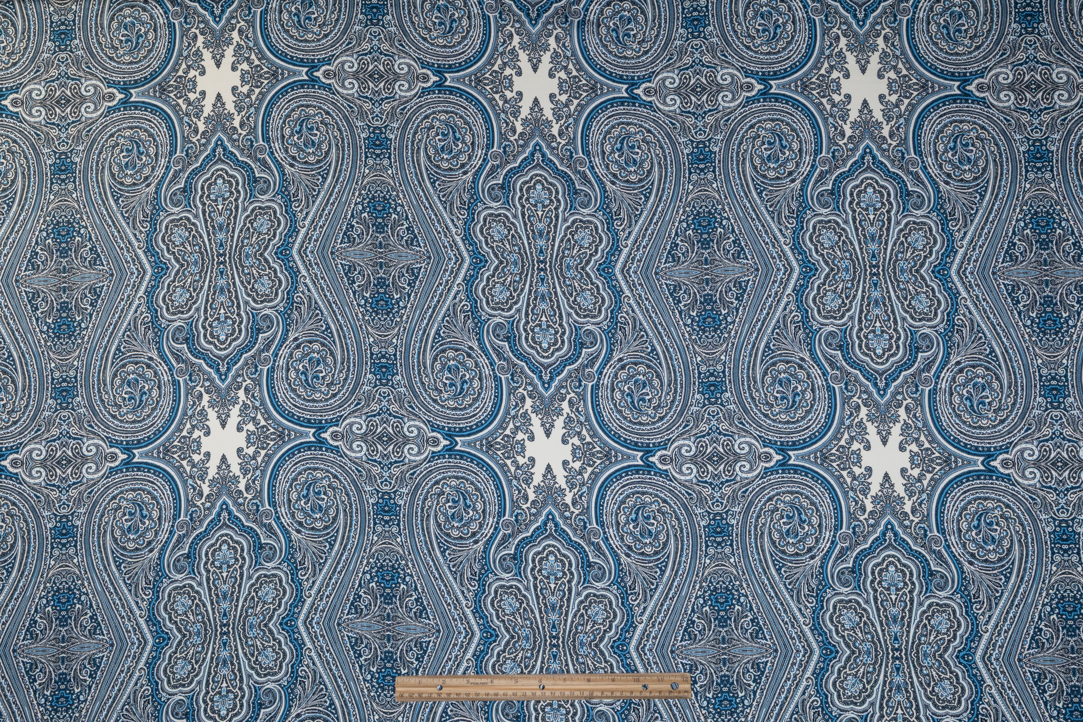 Paisley Italian Silk Twill - Blue / Ivory