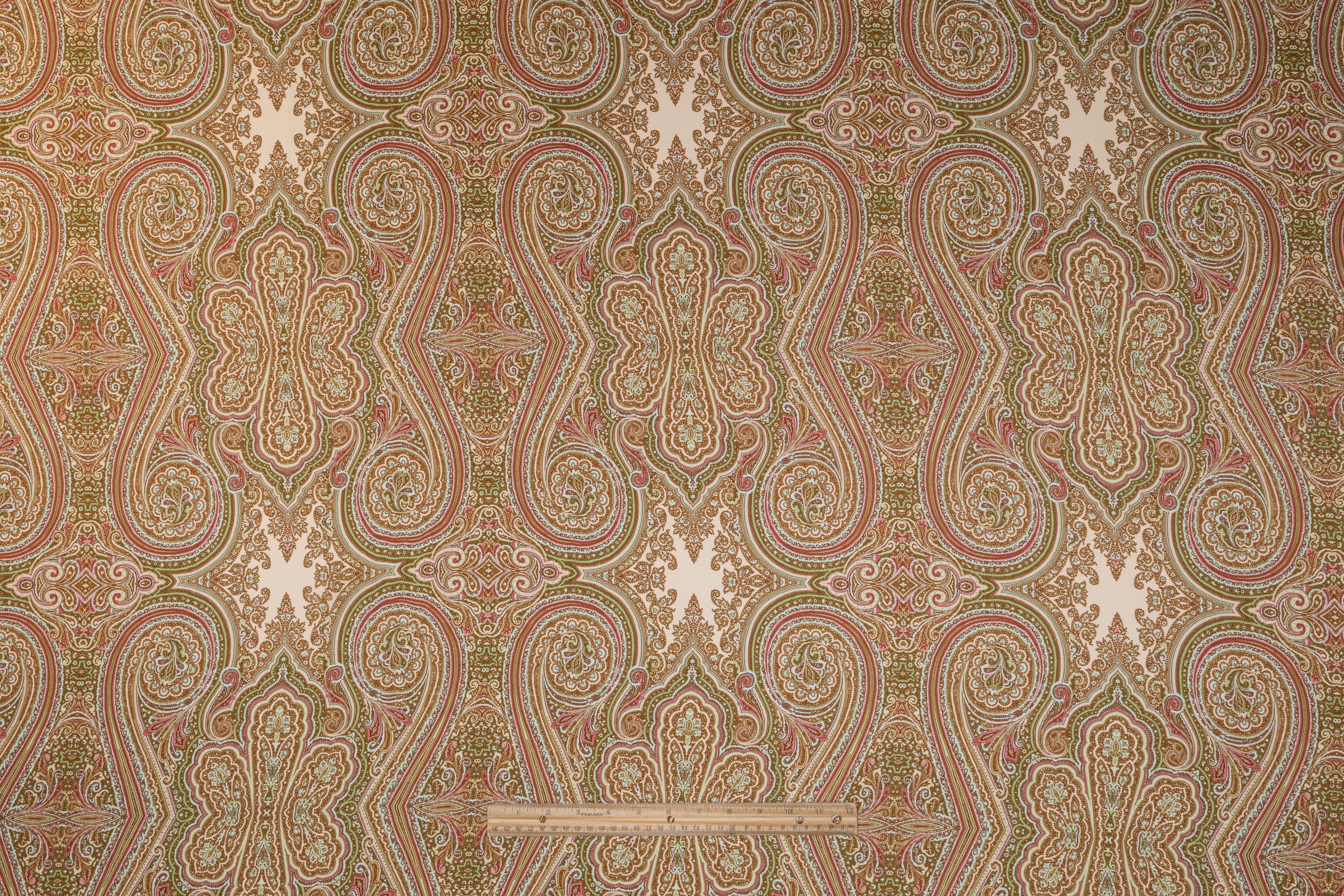 Paisley Italian Silk Twill - Pistachio / Rose