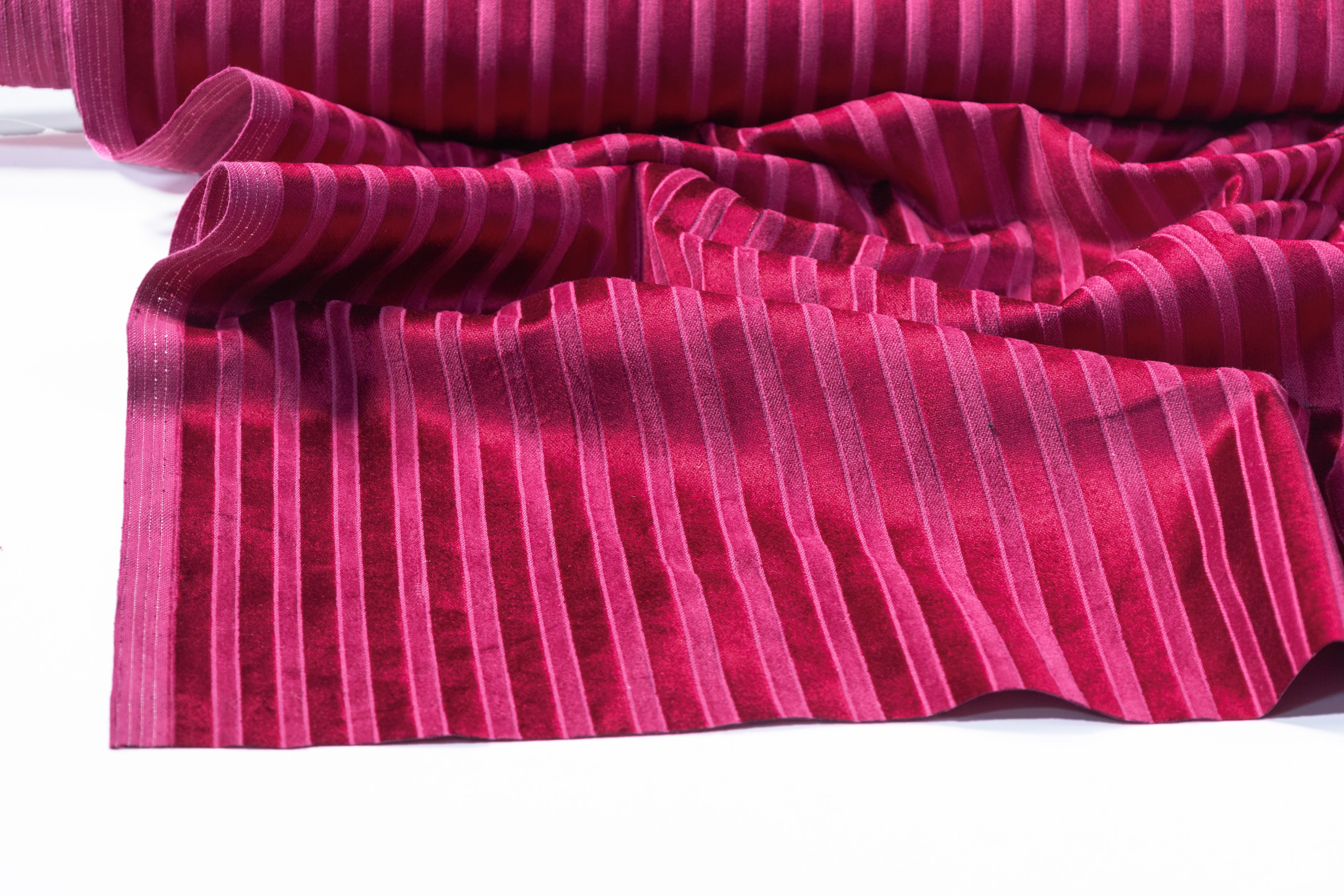 Striped Upholstery Velvet - Ruby Red