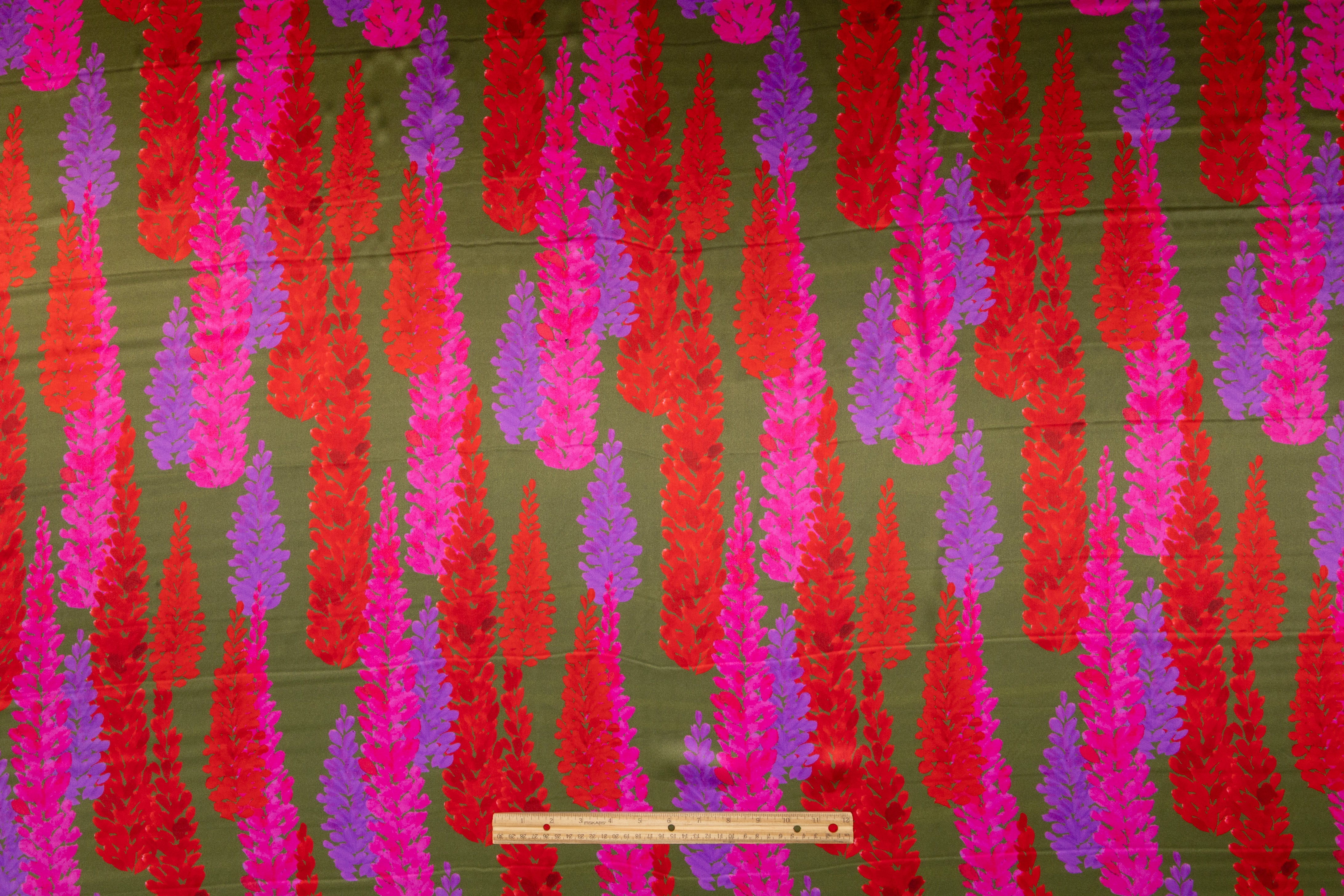 Emanuel Ungaro - Floral Italian Silk Charmeuse - Green / Red / Magenta