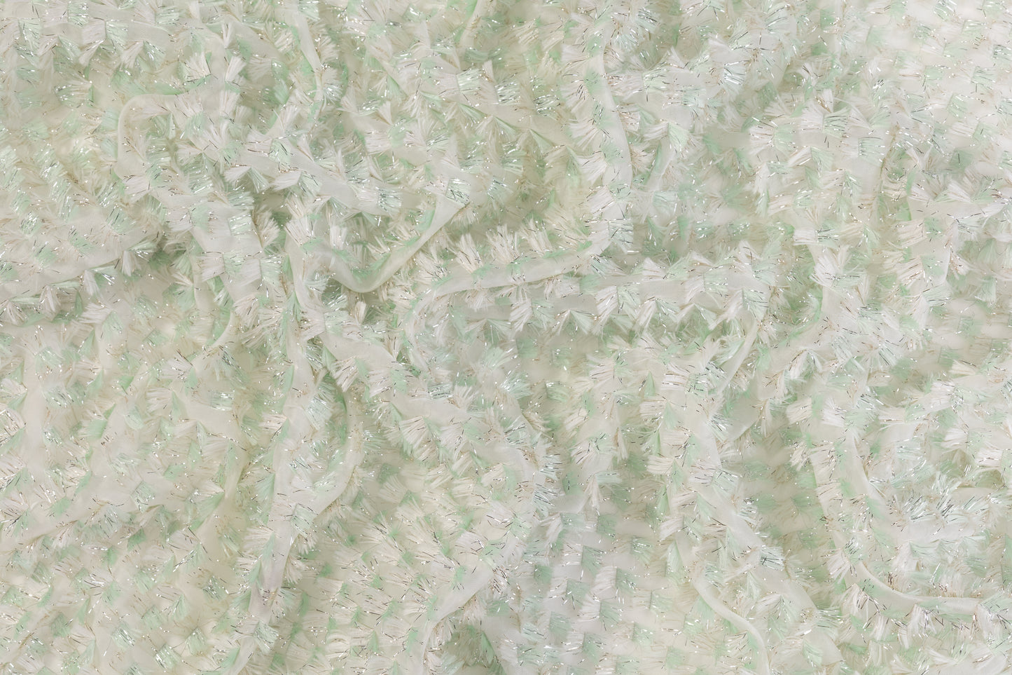 Fringed Italian Silk Blend Decoupé - Mint Green