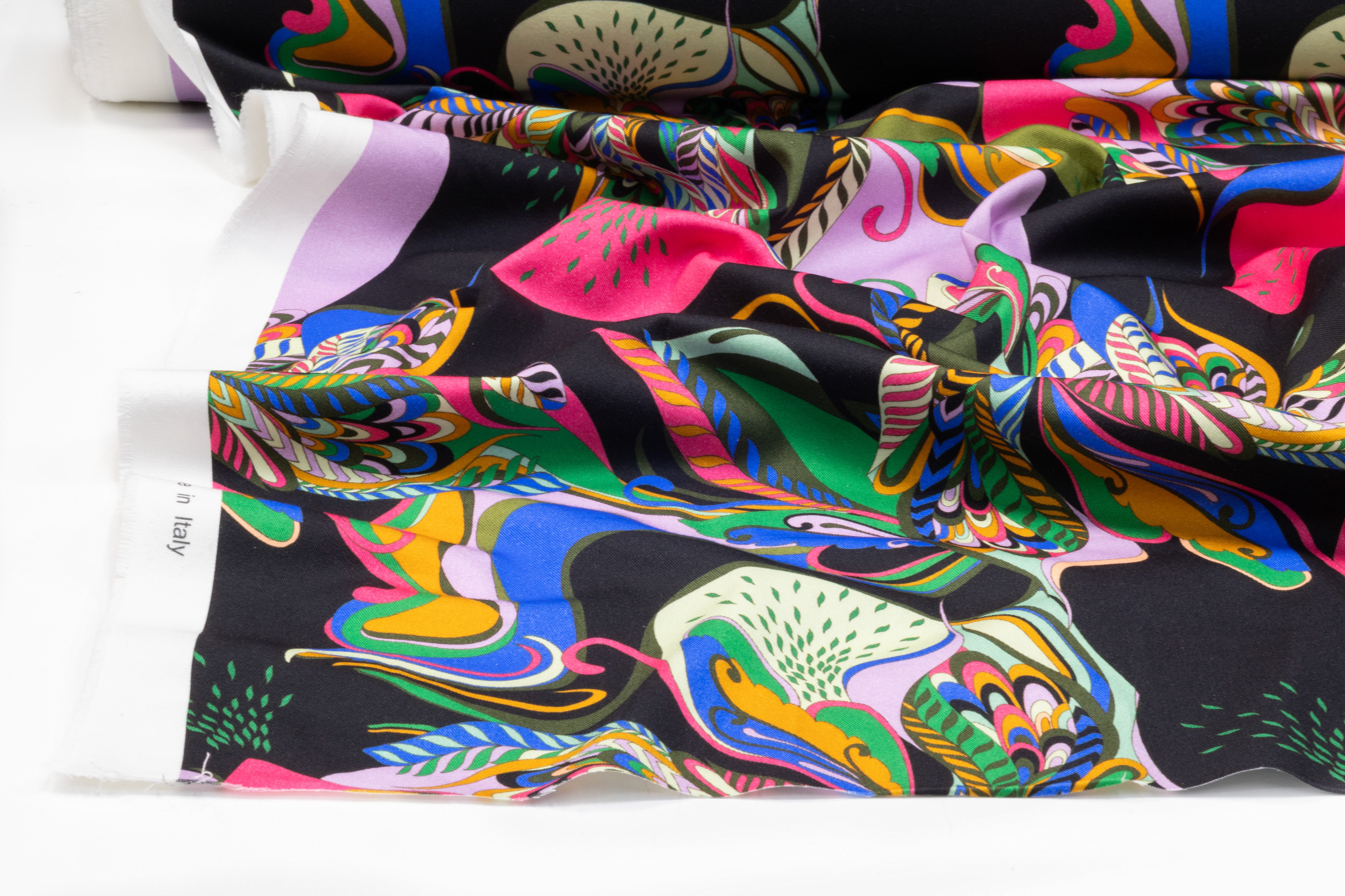 Abstract Floral Italian Cotton Twill - Black / Multicolor