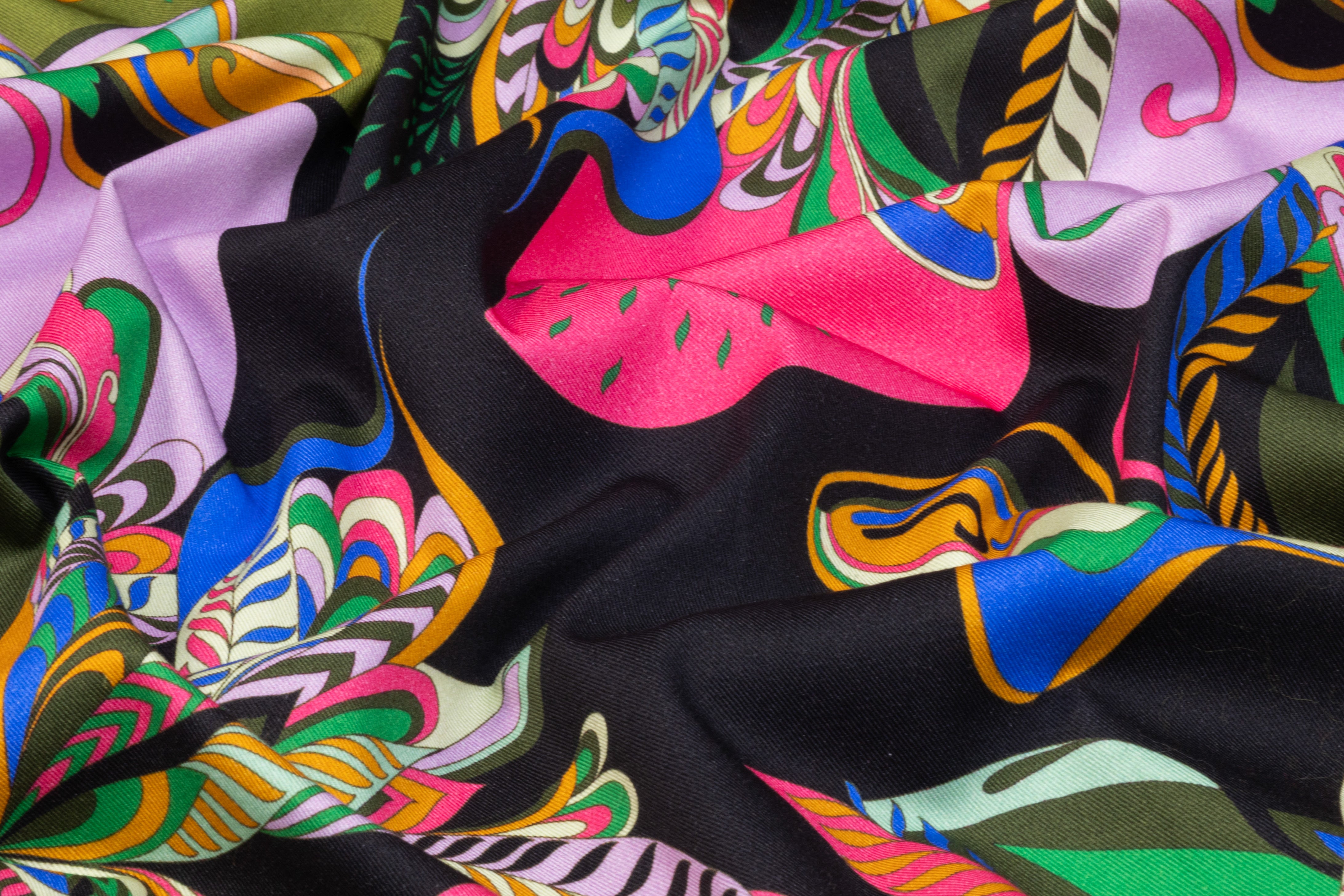Abstract Floral Italian Cotton Twill - Black / Multicolor
