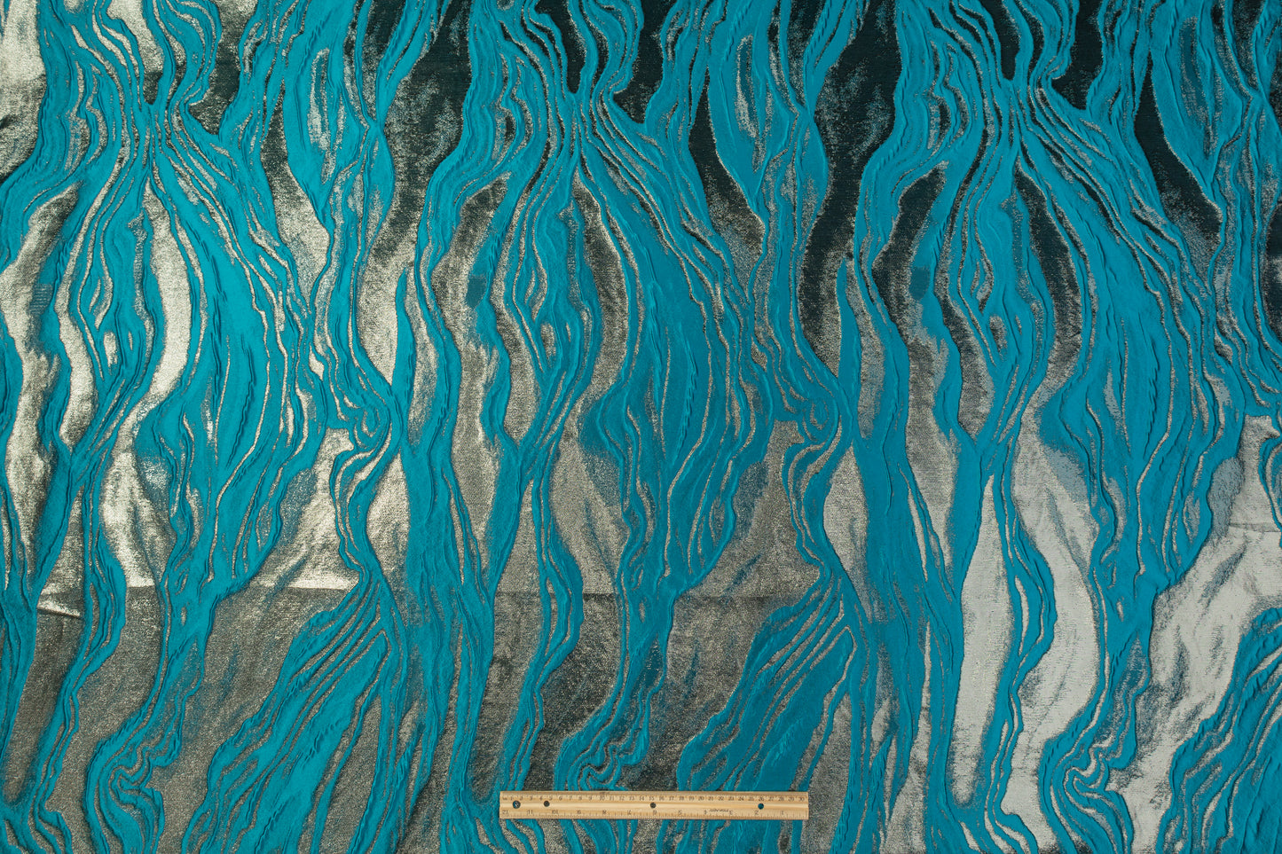 Abstract Metallic Italian Cloqué Brocade - Teal Blue