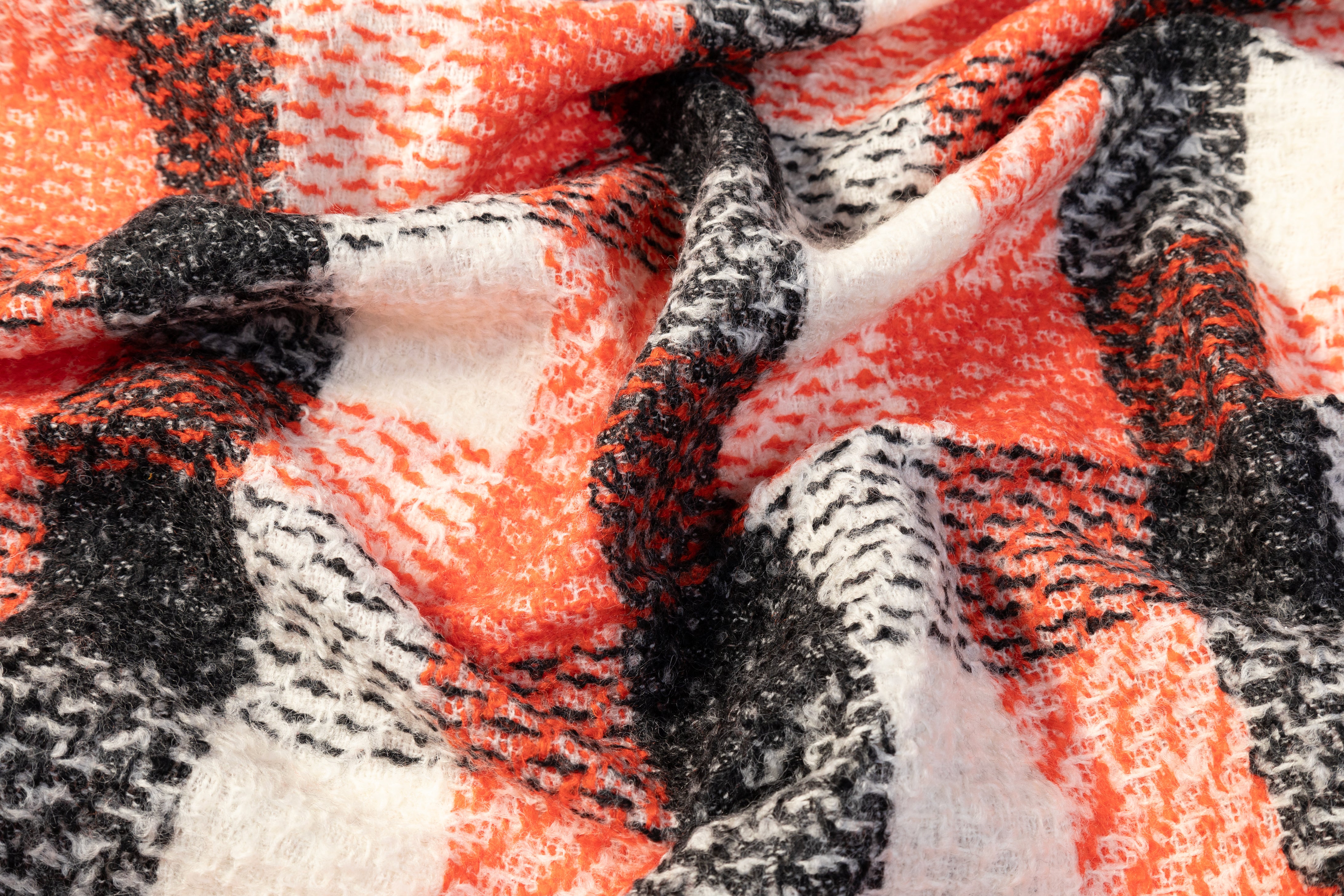 Checked Italian Wool Tweed - Orange / Off White / Black