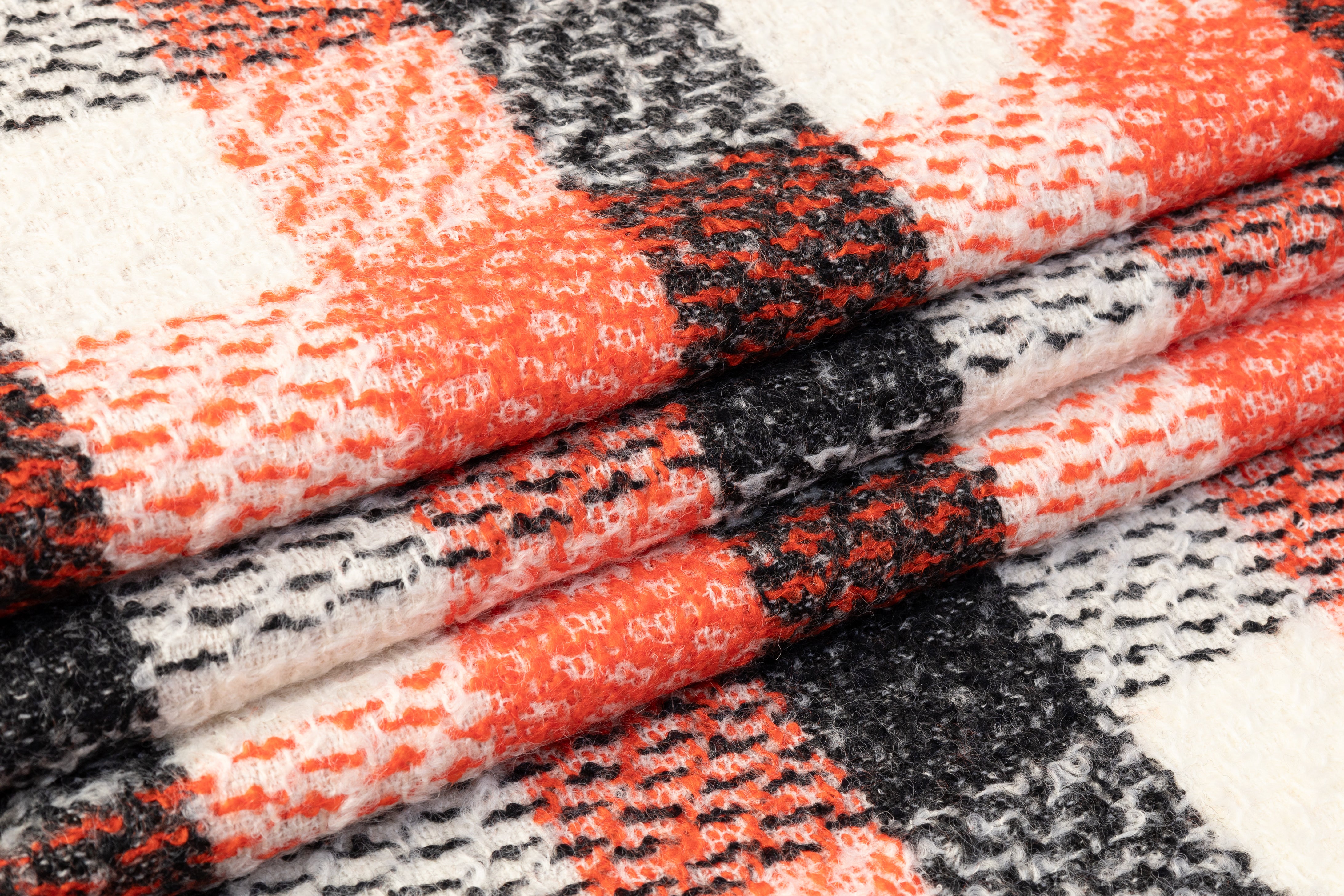 Checked Italian Wool Tweed - Orange / Off White / Black