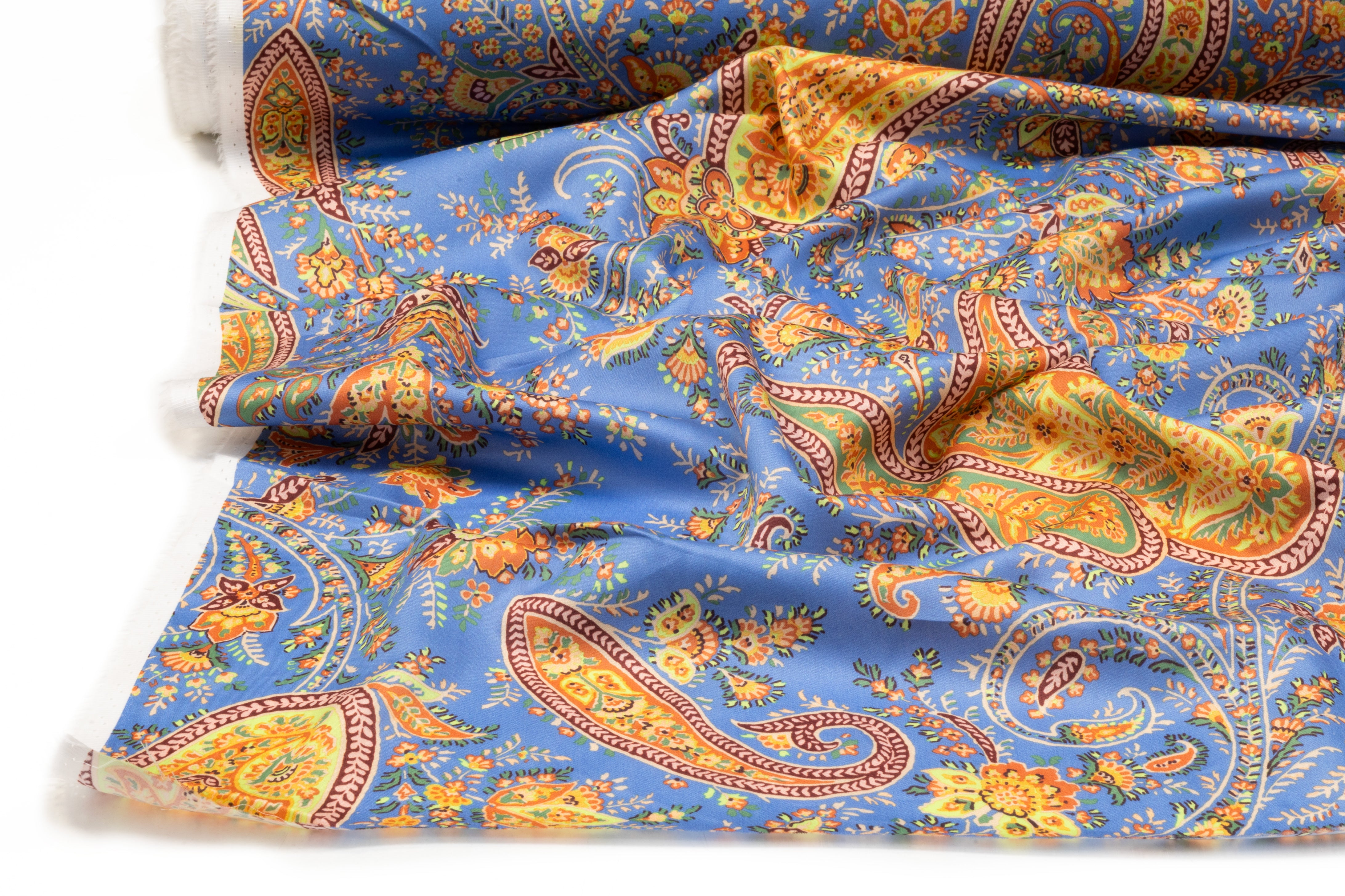 Paisley Italian Cotton Sateen - Cornflower Blue