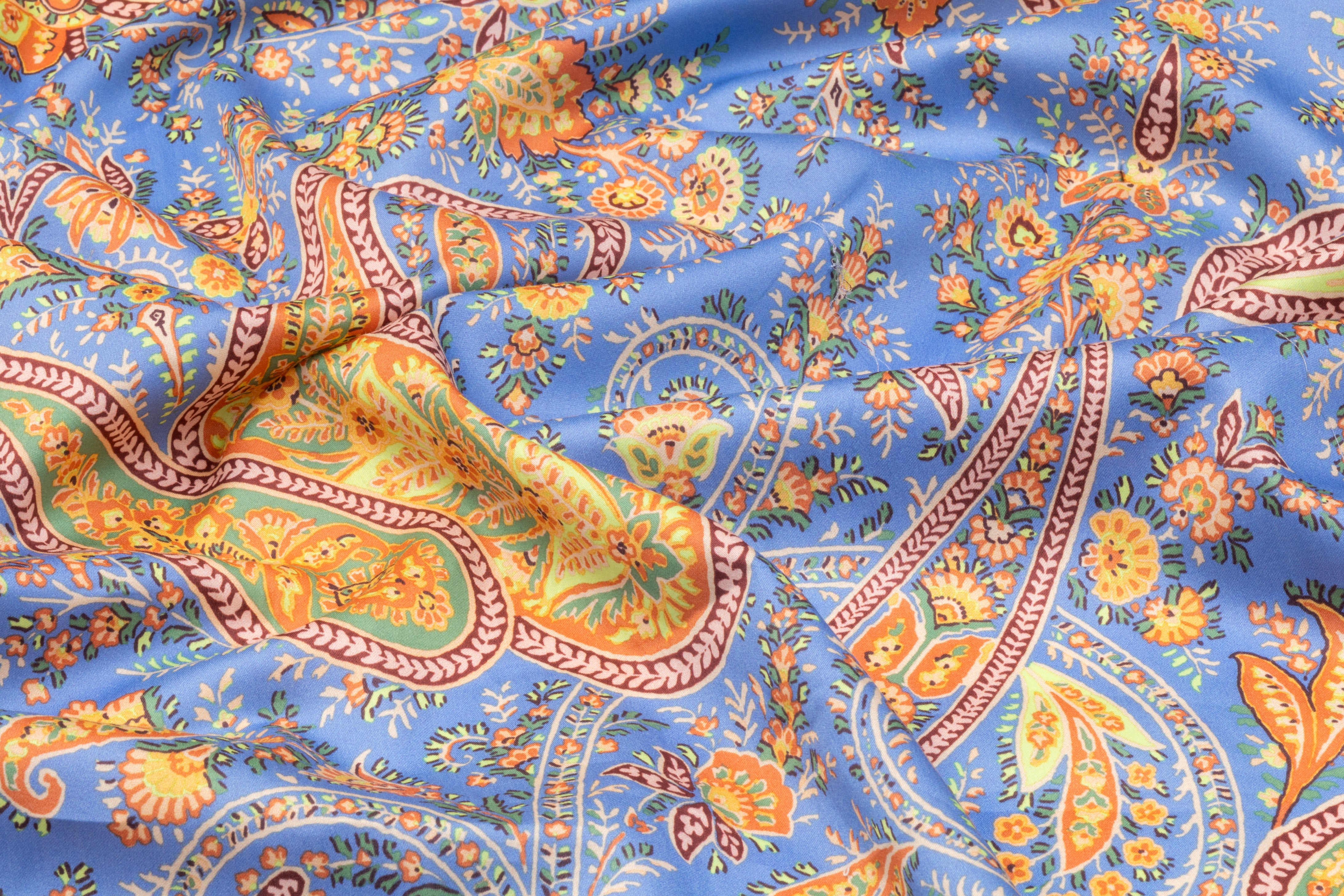 Paisley Italian Cotton Sateen - Cornflower Blue