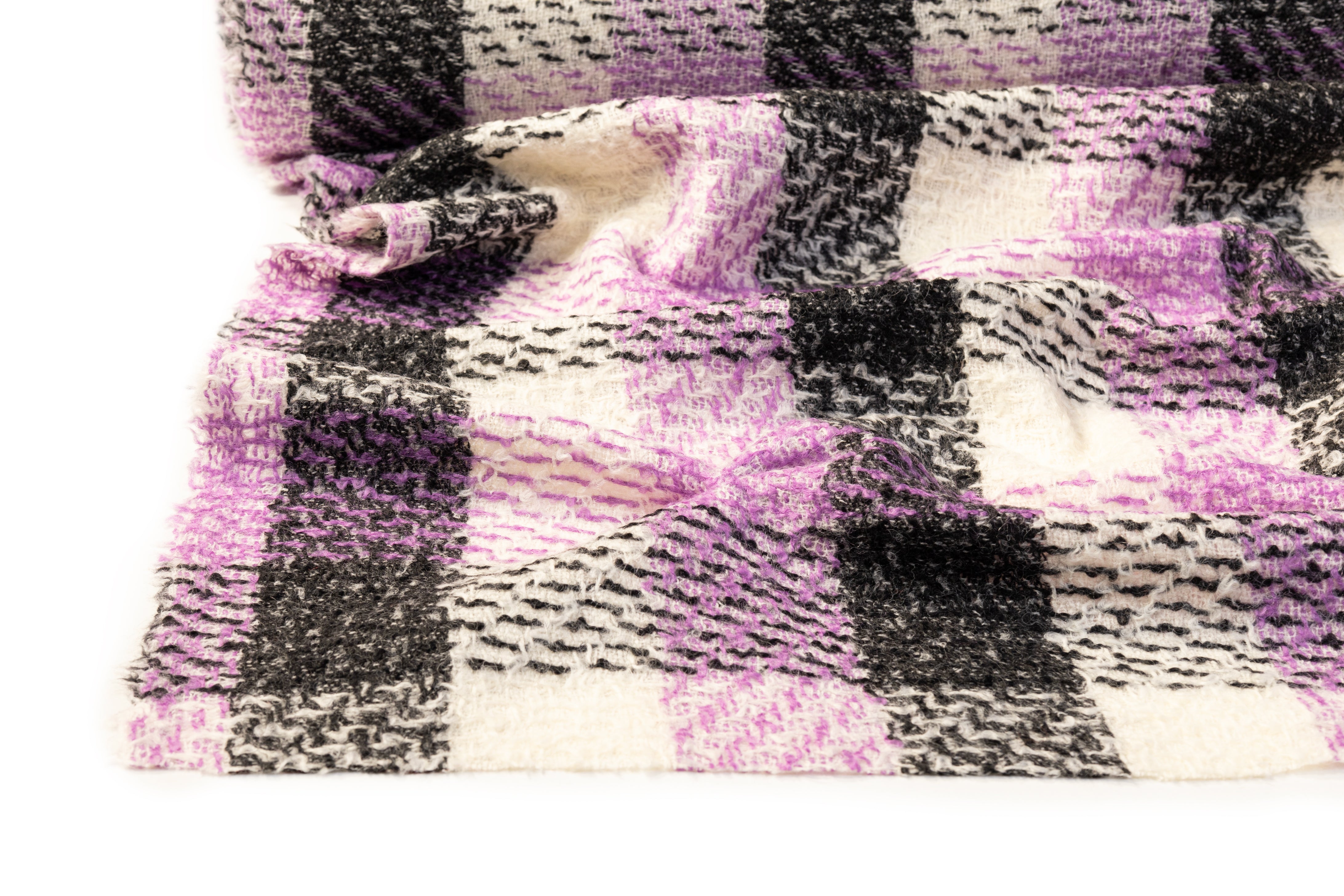 Checked Italian Wool Tweed - Lilac / Off White / Black