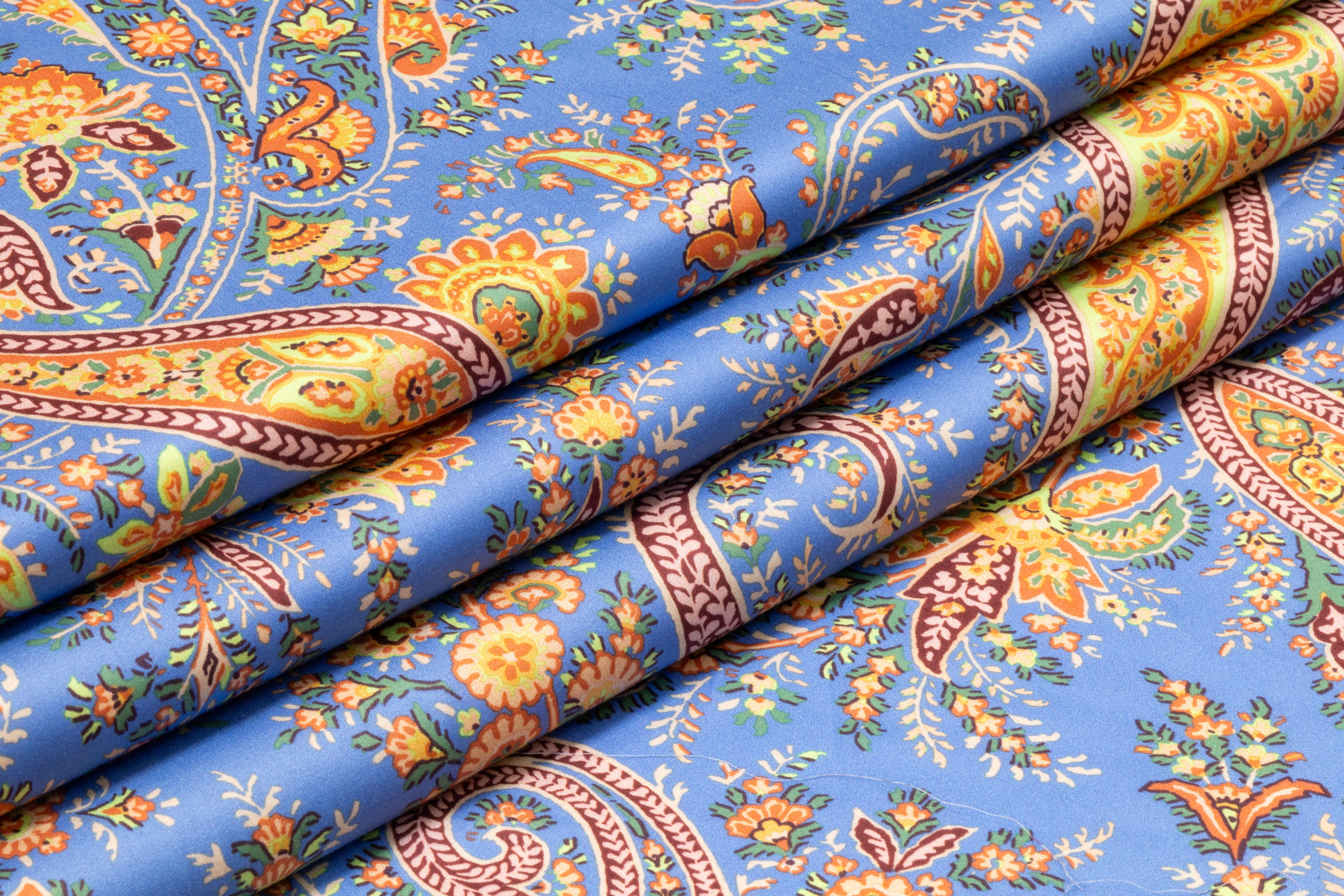 Paisley Italian Cotton Sateen - Cornflower Blue