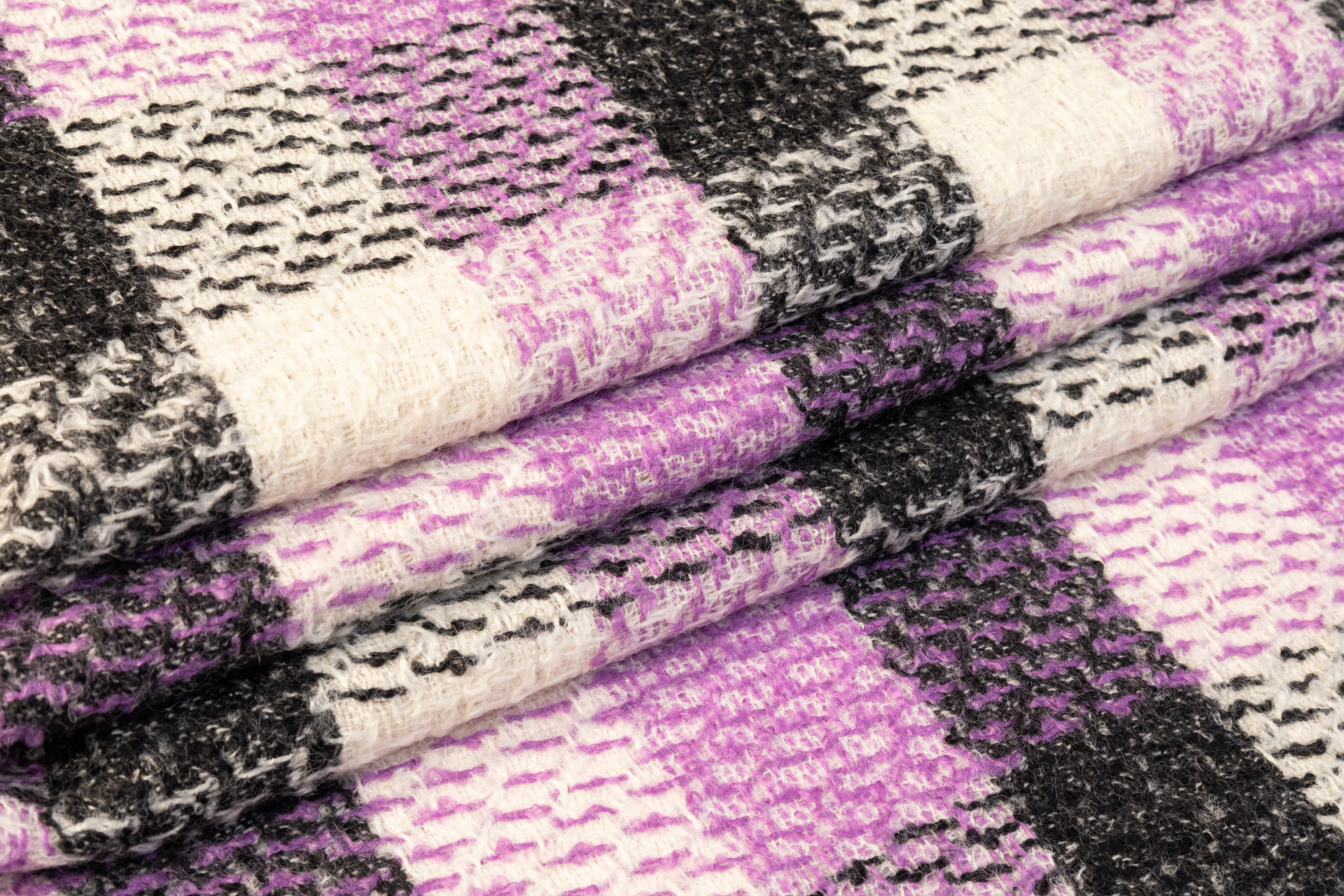 Checked Italian Wool Tweed - Lilac / Off White / Black