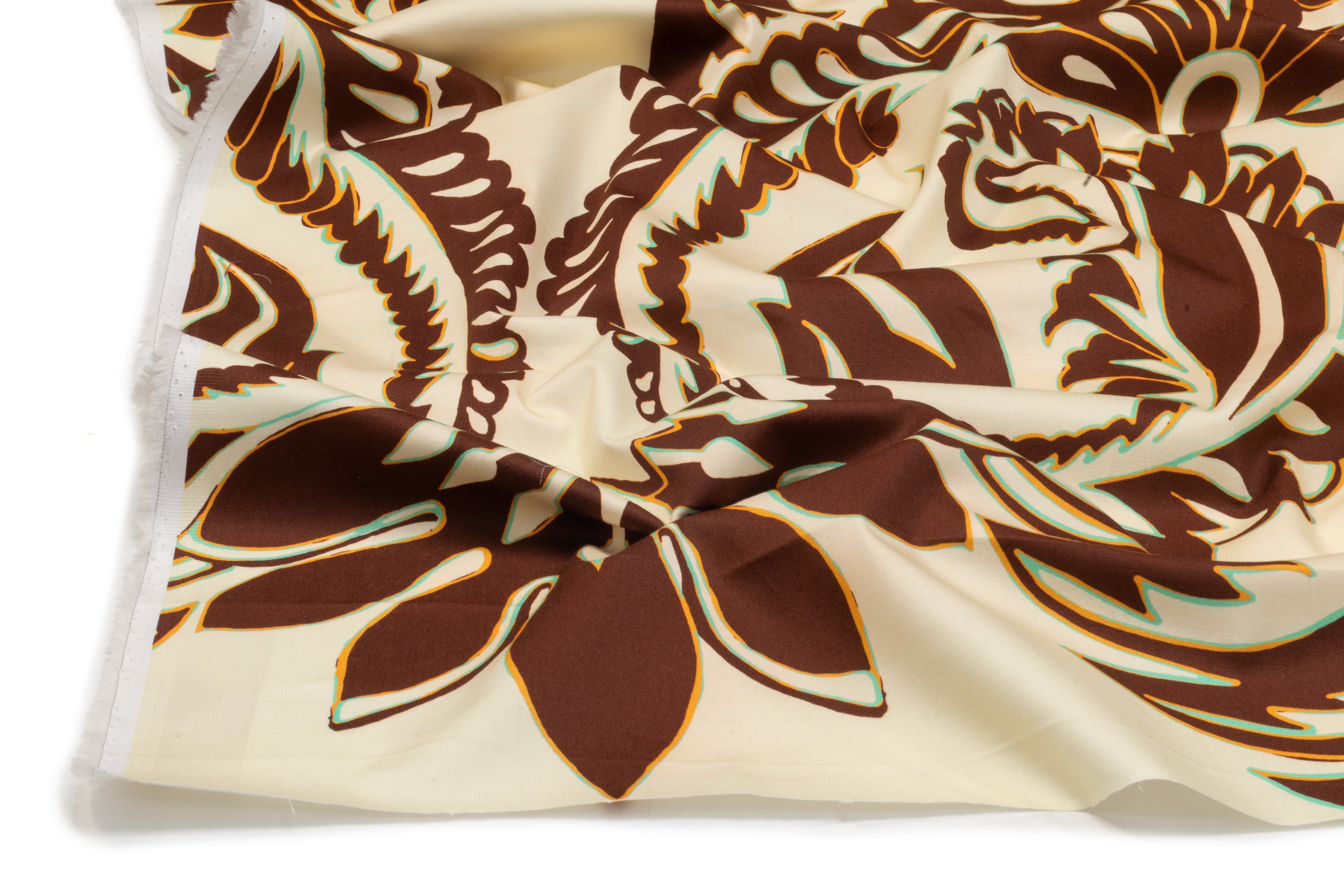 Damask Italian Cotton Twill - Cream / Brown