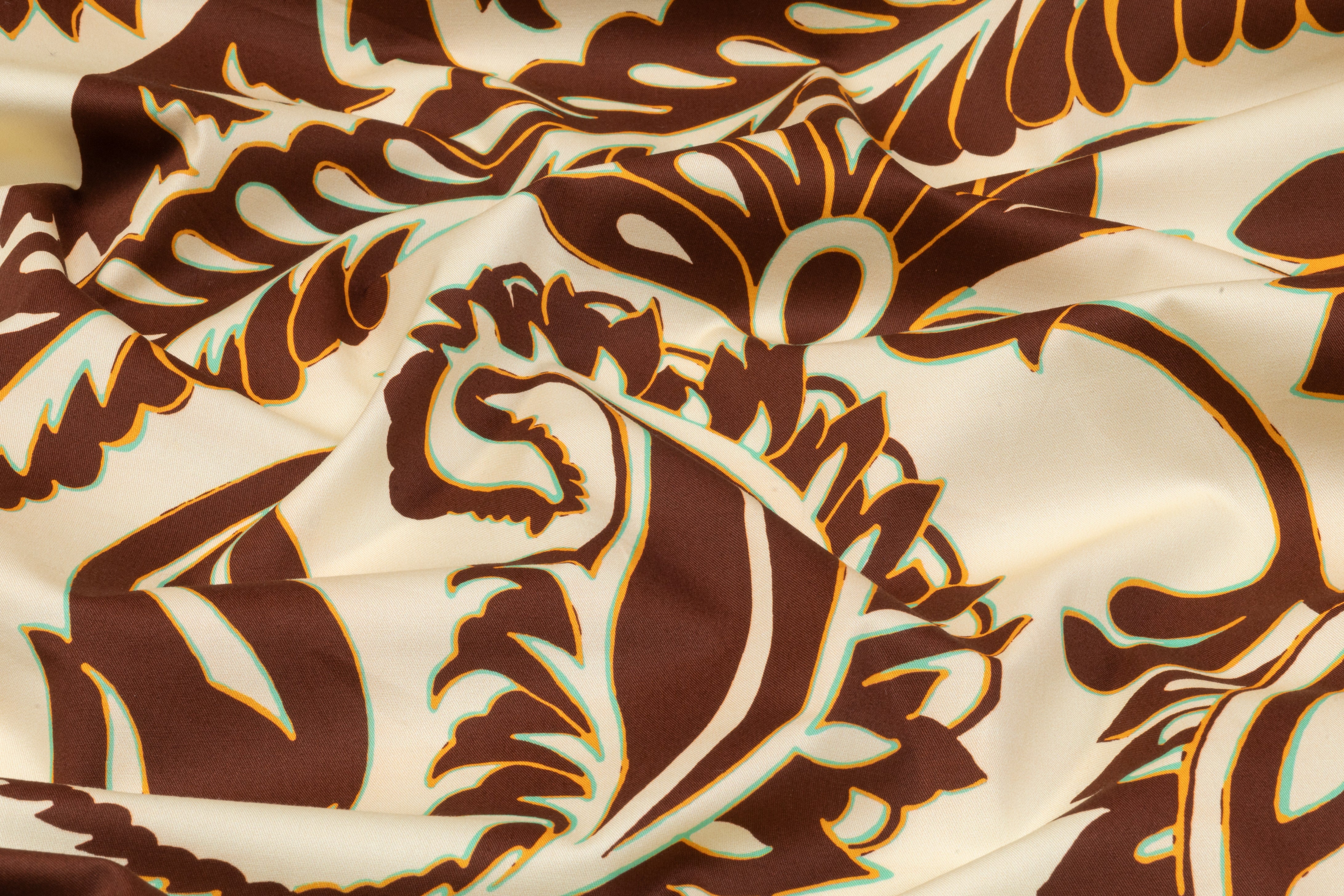 Damask Italian Cotton Twill - Cream / Brown