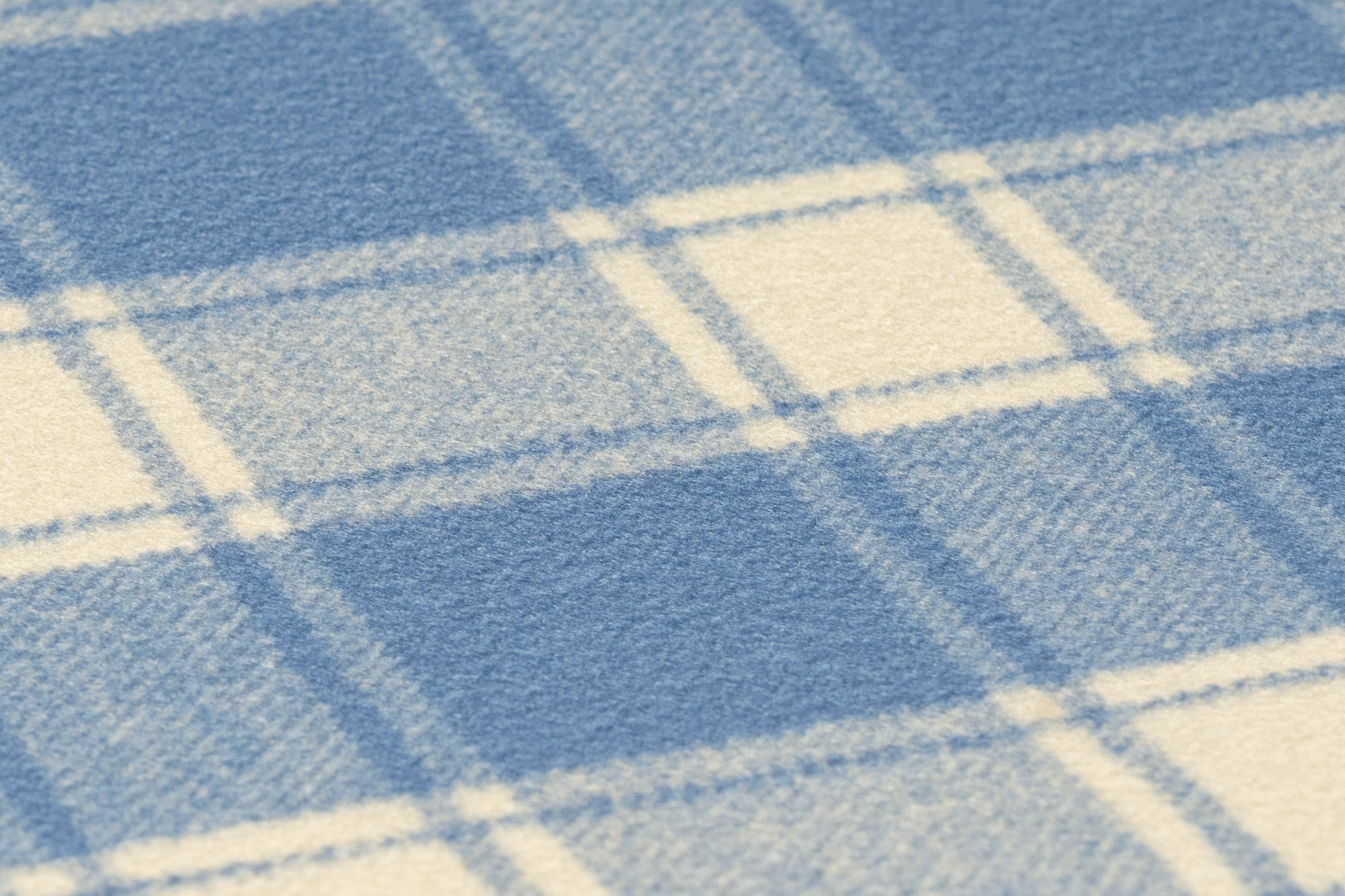 Plaid Italian Brushed Wool Coating - Blue Cream